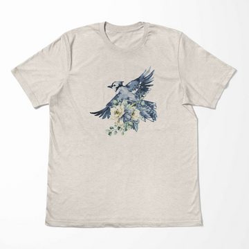 Sinus Art T-Shirt Herren Shirt Organic T-Shirt Aquarell Motiv kleiner Vogel Blau Bio-Baumwolle Ökomode Nachhaltig Far (1-tlg)