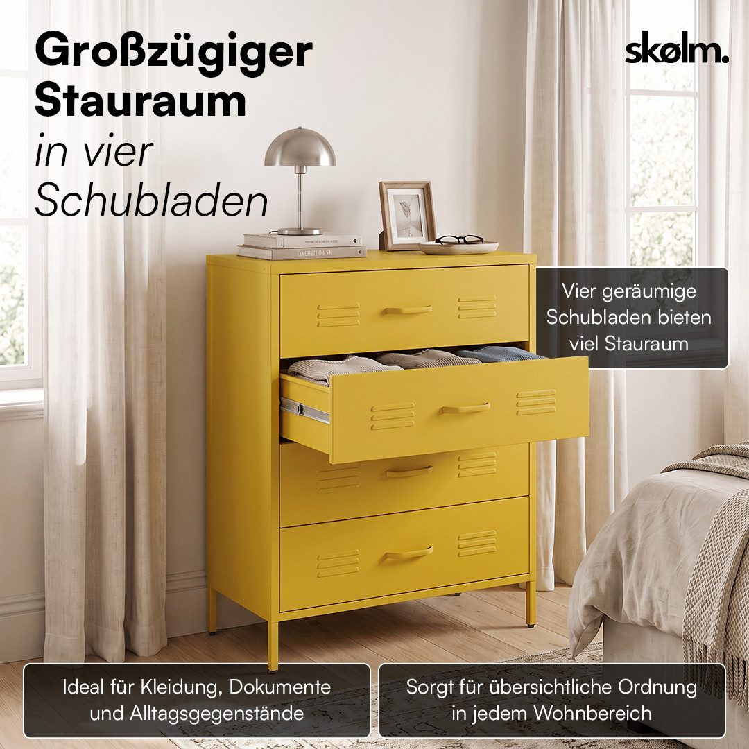 skølm Kommode Atria aus Metall (Senfgelb), Sideboard mit 4 Schubladen, Metallschrank mit höhenverstellbaren Füßen – Bild 2 von 5