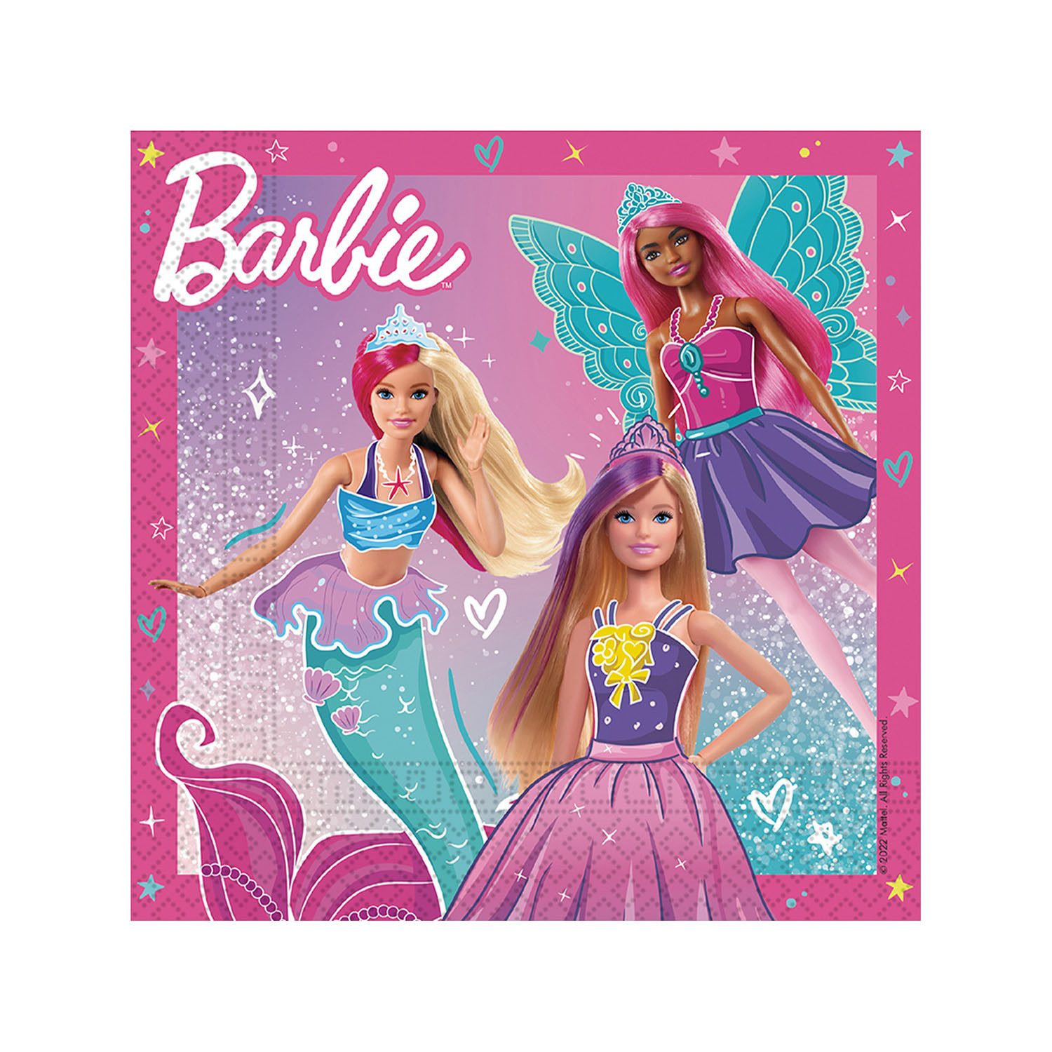 Procos Papierserviette Servietten Barbie Fantasy 33x33 cm, 20 Stück FSC