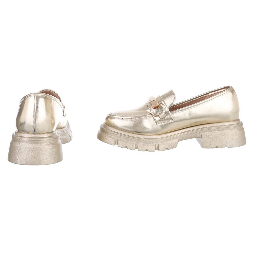 Ital-Design Moderne Damen Loafer mit Schnalle und robuster Sohle Slipper (89542410) Blockabsatz Mokassins in Gold – Bild 5 von 5