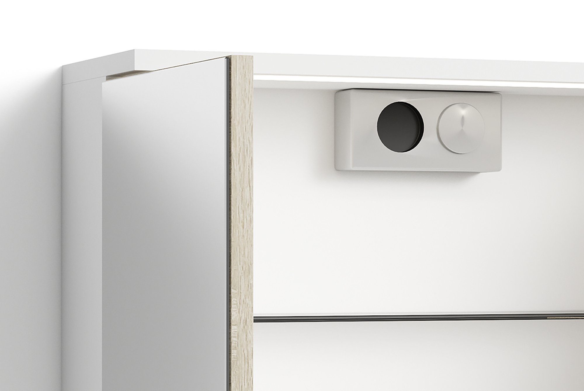 MARINO in weiß Türen Sonoma Spiegelschrank mit und cm) 60x60x20 in Absetzungen 2 möbelando (BxHxT: