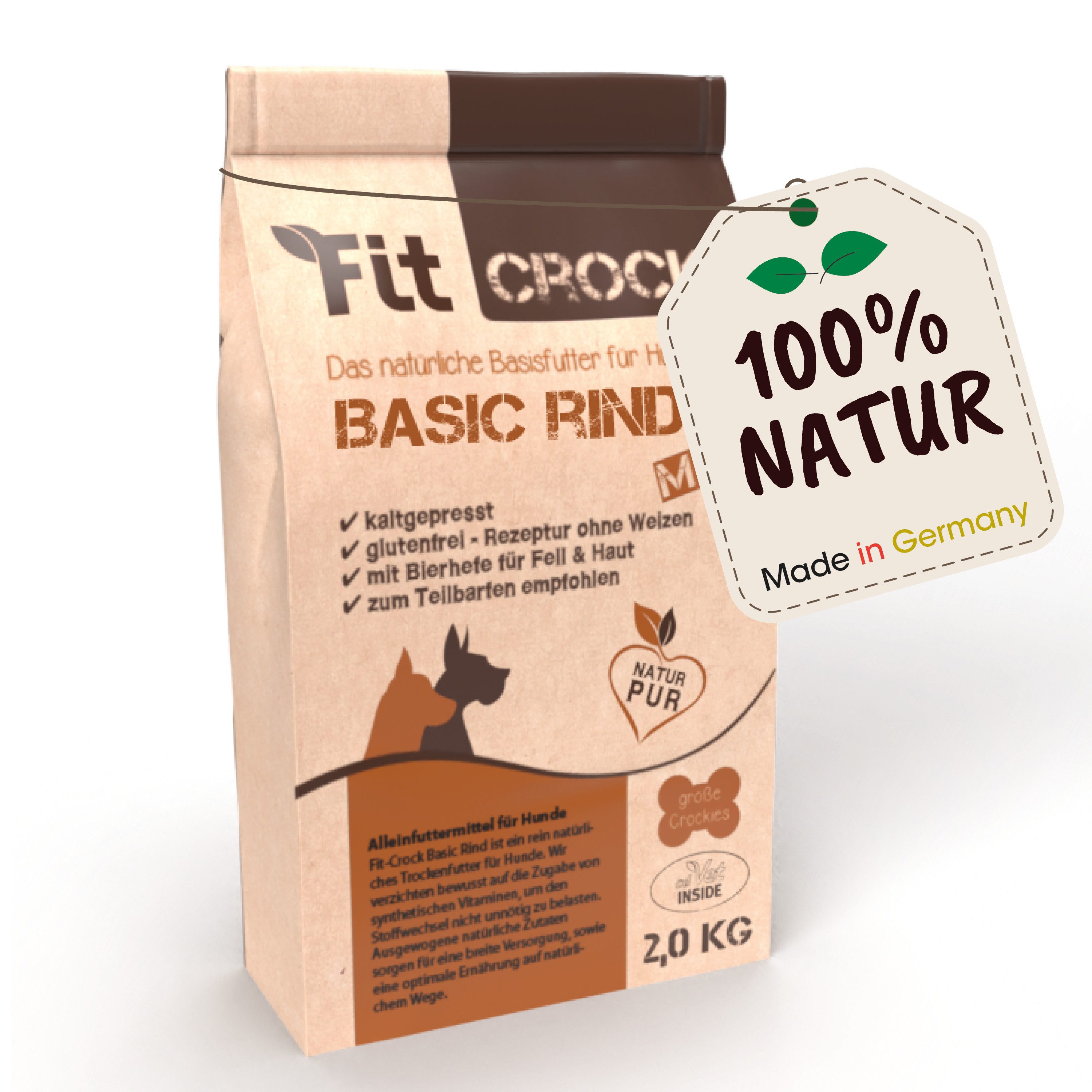cdVet Fit-Crock Basic Rind Mini, Trockenfutter für: Hunde, glutenfreies, kaltgepresstes Hundefutter. Entlastung Leber und Nieren