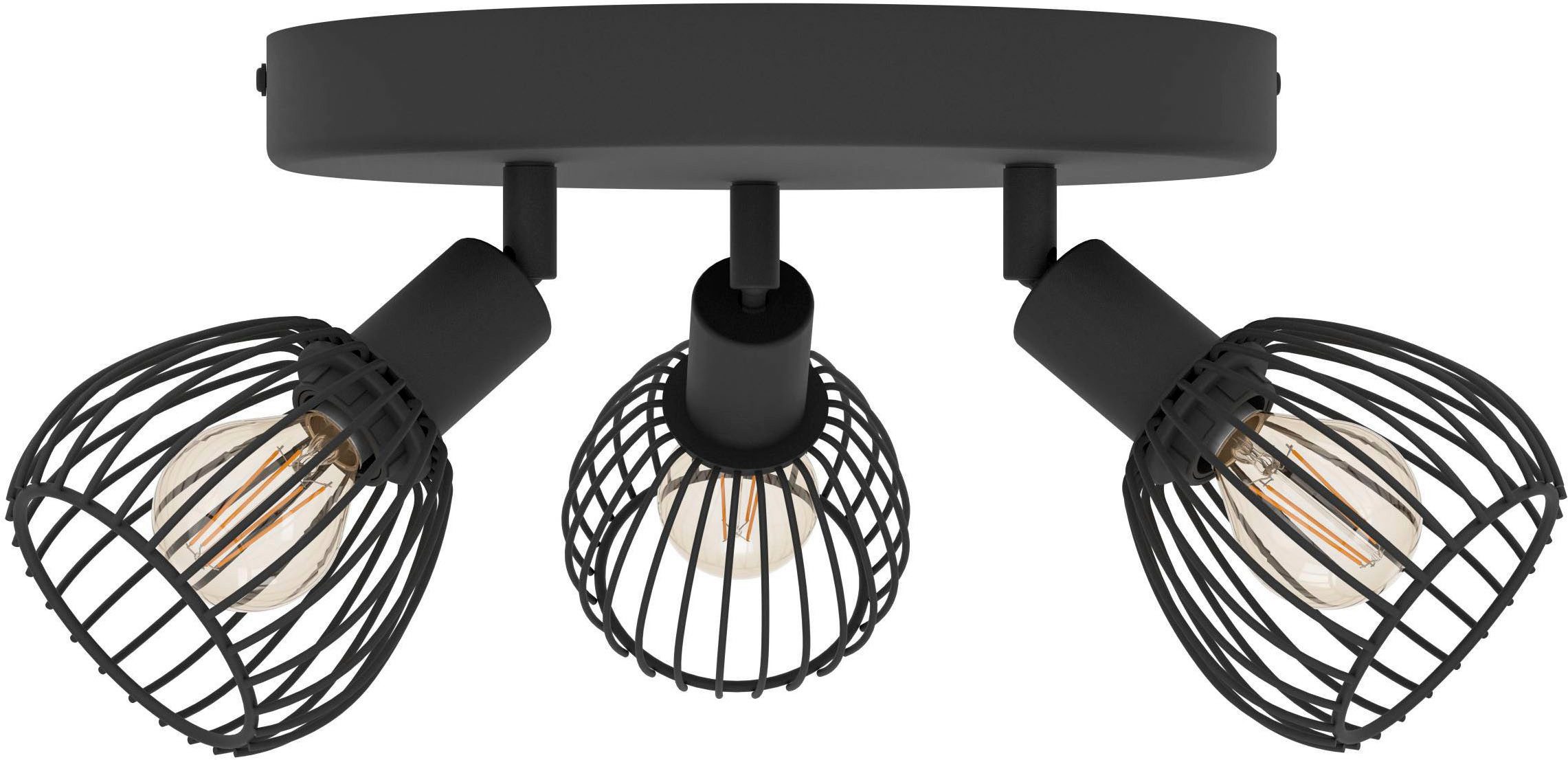 EGLO Deckenleuchte Sonnino Deckenlampe 3-fach, schwenkbare Spots, Metall, Deckenspot, E14, ohne Leuchtmittel, Spot - H18,5 x Ø25 cm - schwarz - 3X40W exkl.