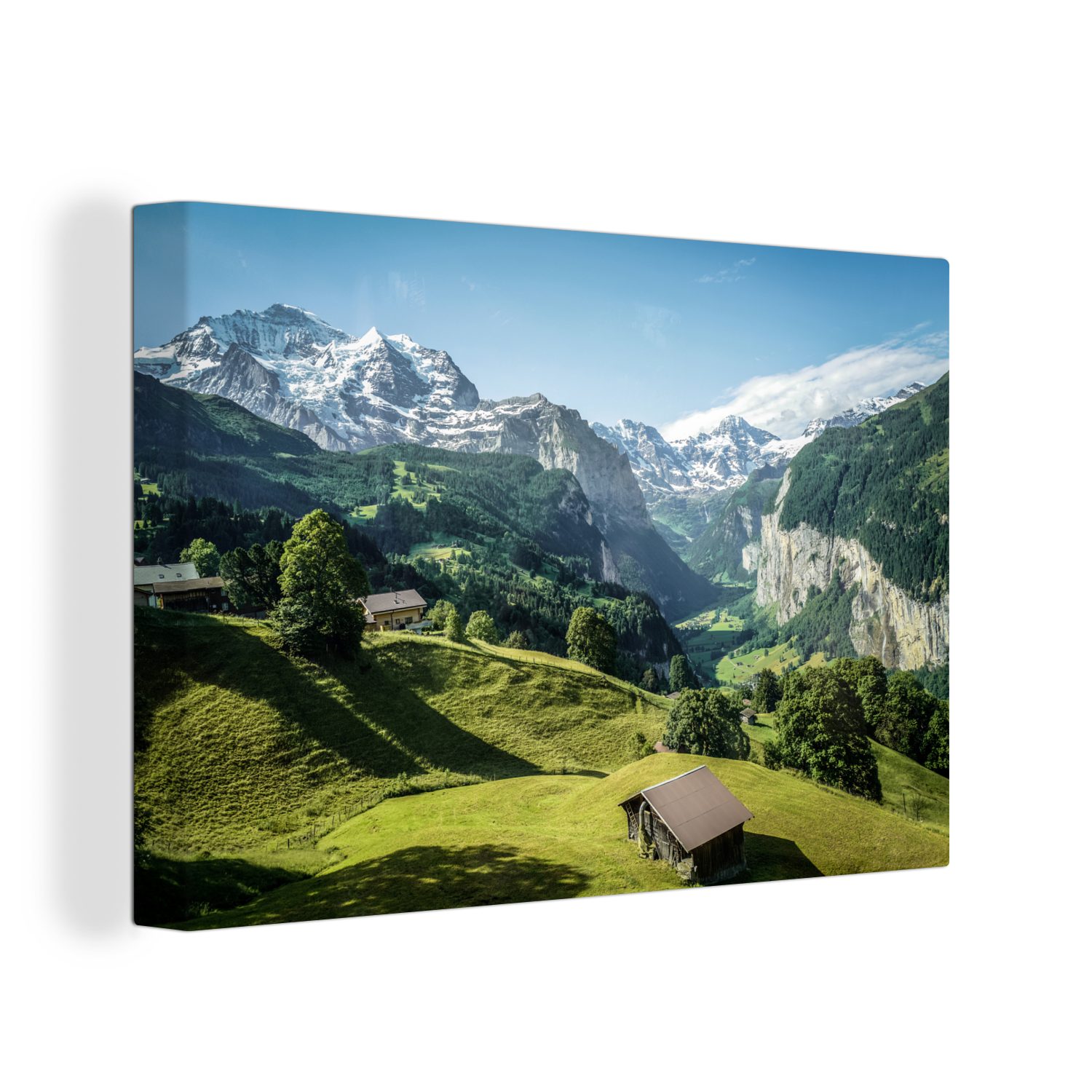 OneMillionCanvasses® Leinwandbild Blick über eine Schweizer Landschaft, (1 St), Wandbild Leinwandbilder, Aufhängefertig, Wanddeko, 30x20 cm
