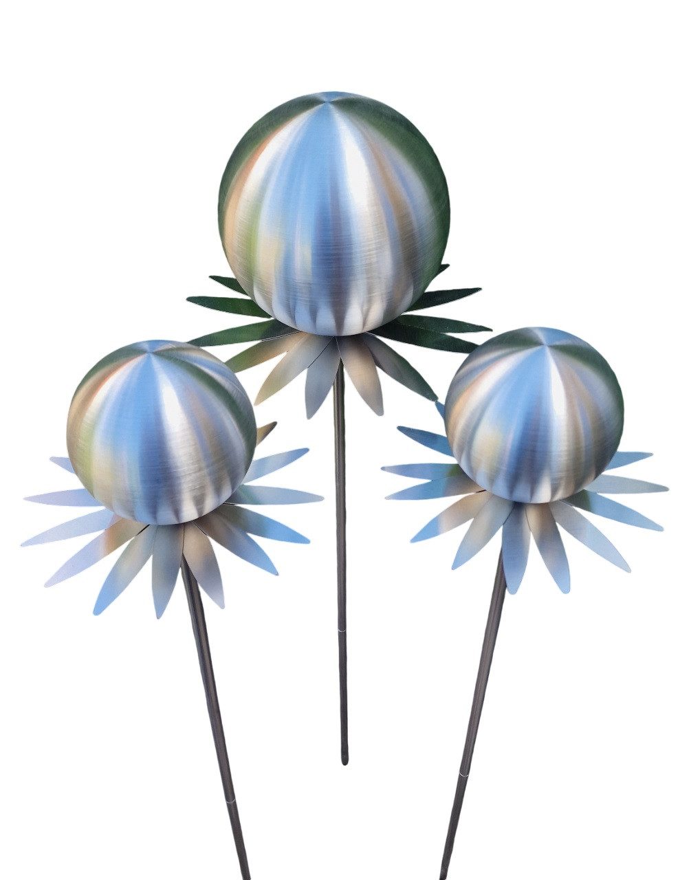 Jürgen Bocker - Gartenambiente Gartenstecker Blütenzauber Milano Rosenkugel Edelstahl 3er Set mit Stab 80 cm (3 tlg. Set)