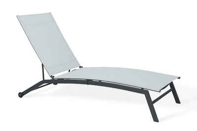 ONDIS24 Gartenliege Sonnenliege Chaise Kunststoff anthrazit/weiß, höhenverstellbares Kopfteil, wetterfest, UV-beständig