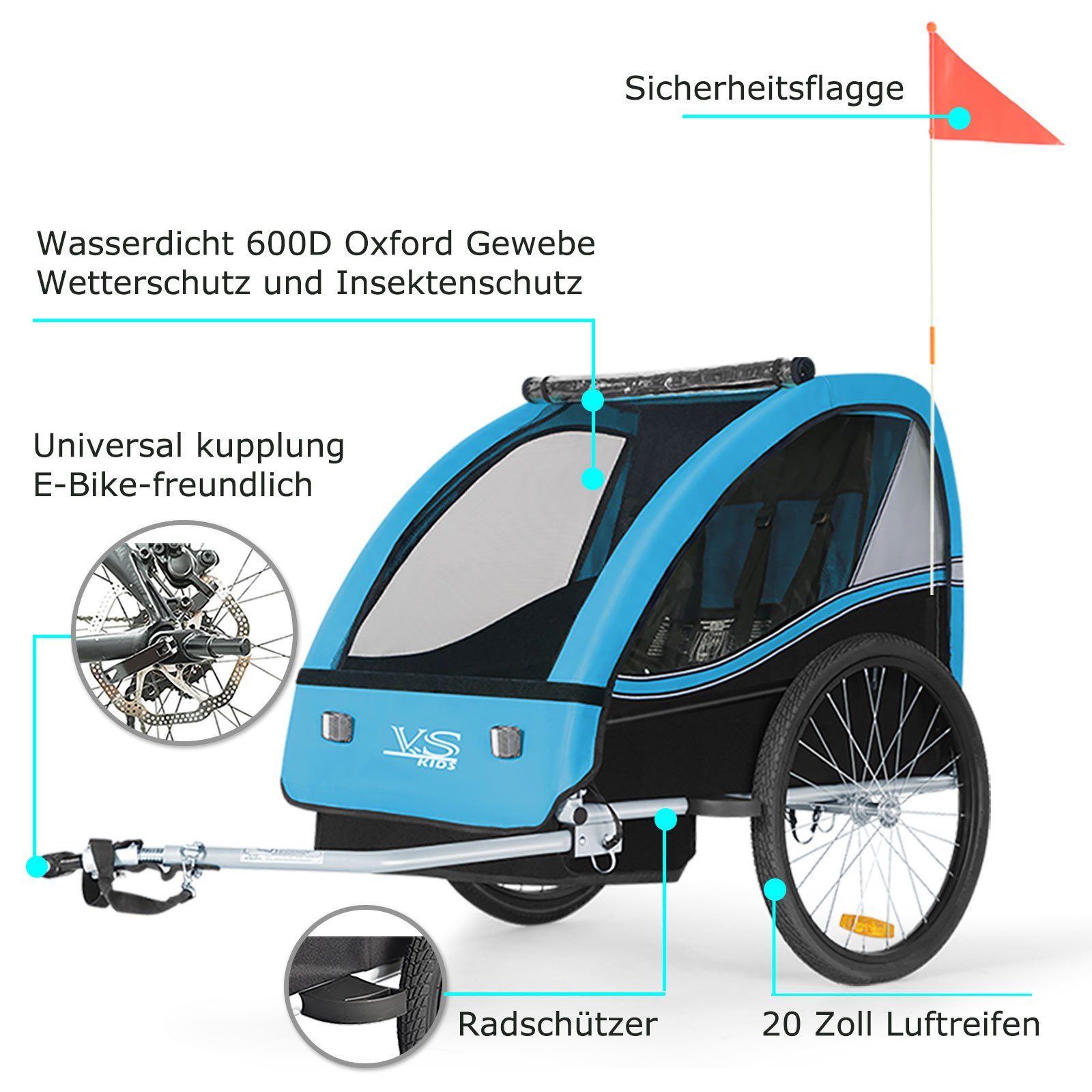 TIGGO Fahrradkinderanhänger Tiggo VS Kinderanhänger Fahrradanhänger für 1 oder 2 Kinder