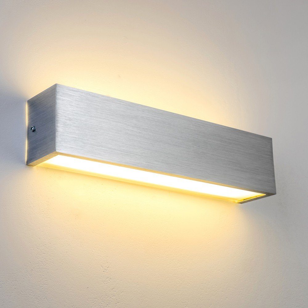 Wandlampe Watt, LED Wandleuchte Metall in aus hofstein 700 »Pavia« Lumen 3000 mit Up & Kelvin, länglicher Wandspot gebürstet, Silber 6x10 Down-Effekt,