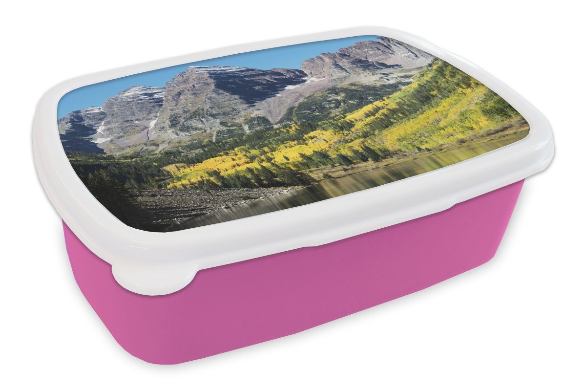 MuchoWow Lunchbox Amerika - Fluss - Gebirge, Kunststoff, (2-tlg), Brotbox für Erwachsene, Brotdose Kinder, Snackbox, Mädchen, Kunststoff rosa
