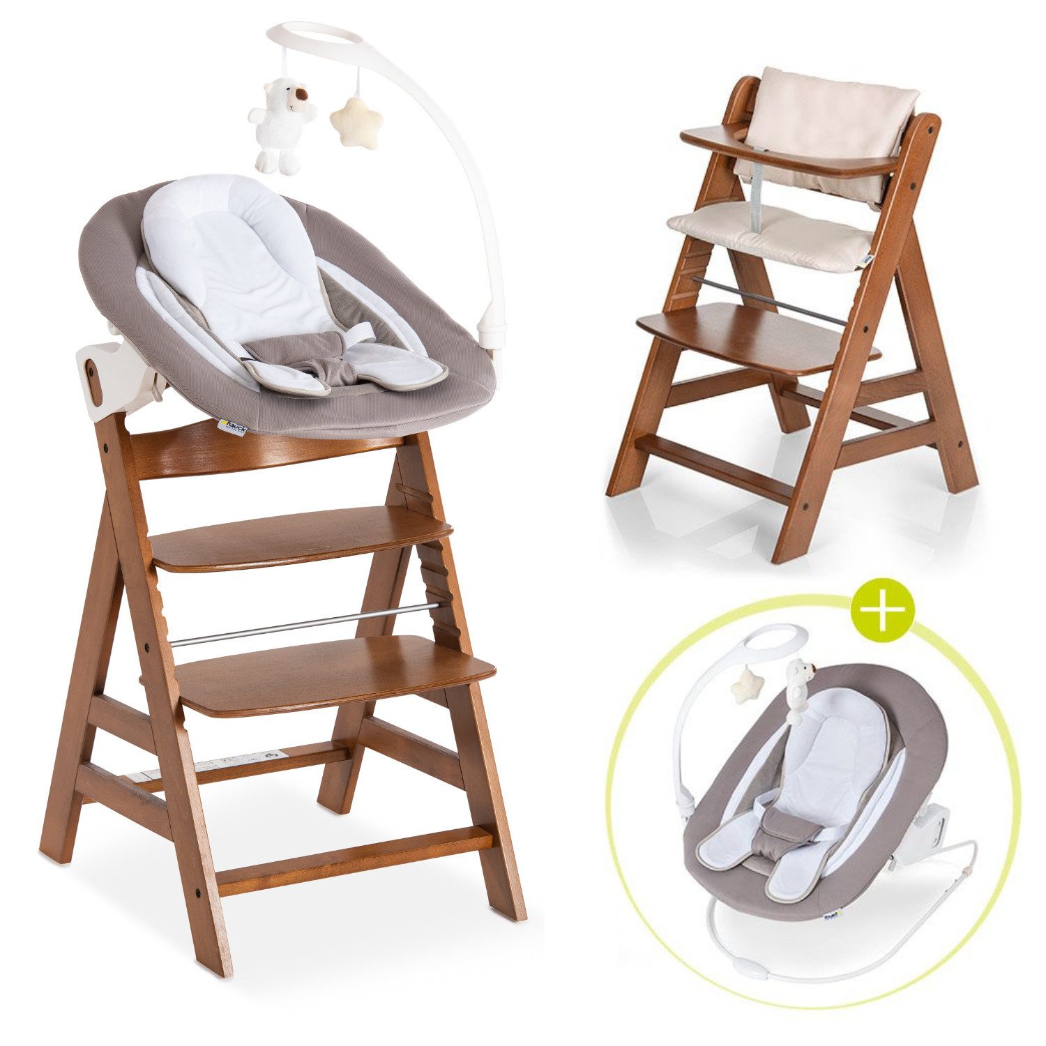 Hauck Hochstuhl Alpha Plus Walnut - Newborn Set Deluxe (Set, 4 St), Holz Ba günstig online kaufen