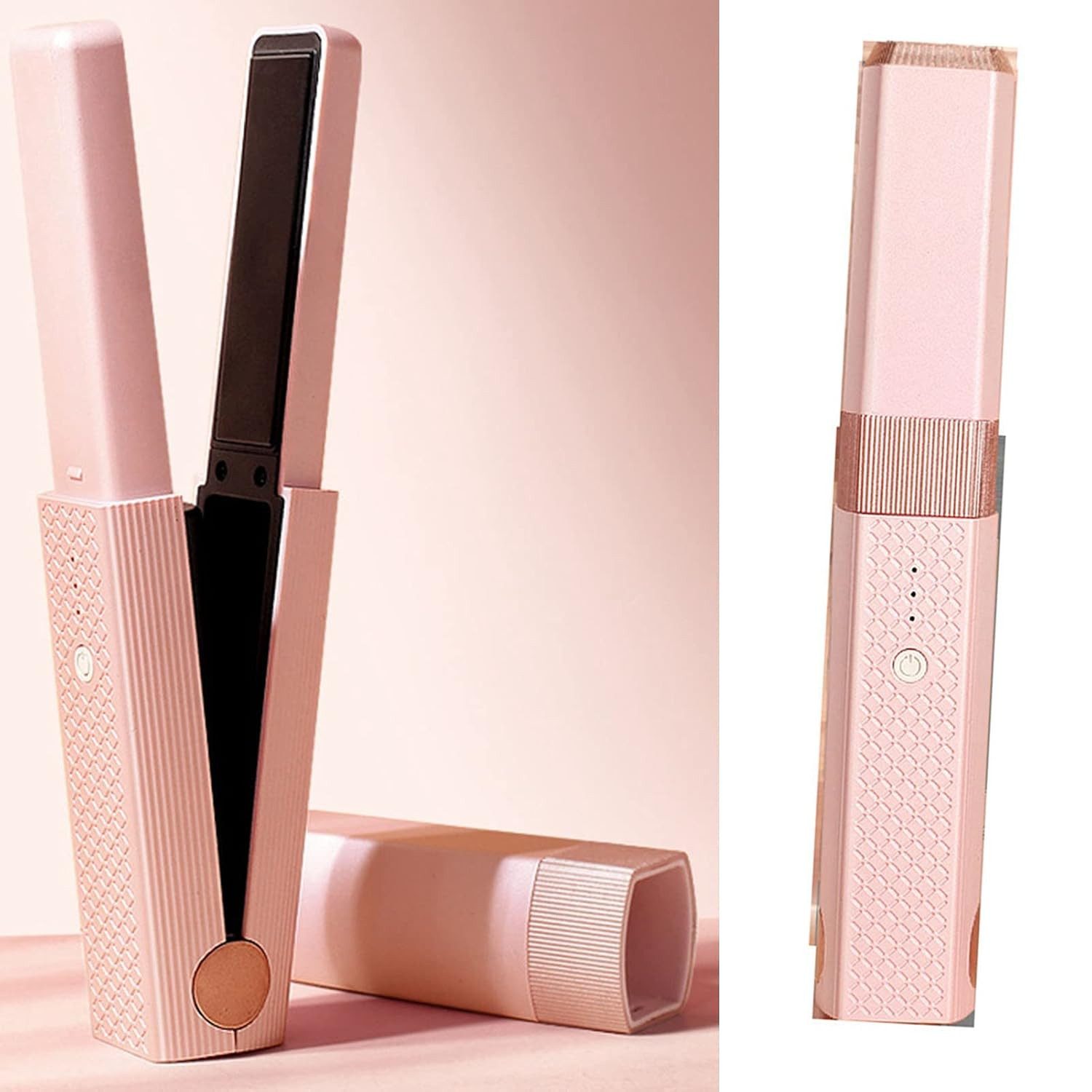 FELIXLEO Mini-Reiseglätteisen Mini Glätteisen Kabellos Rosa 2 in 1 Haarglätter USB wiederaufladbar
