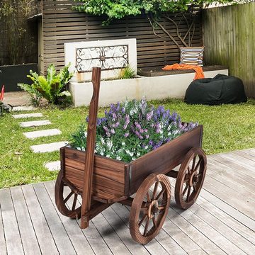 COSTWAY Blumenständer, Blumenwagen mit 4 Rädern, 120x43x53,5cm, braun