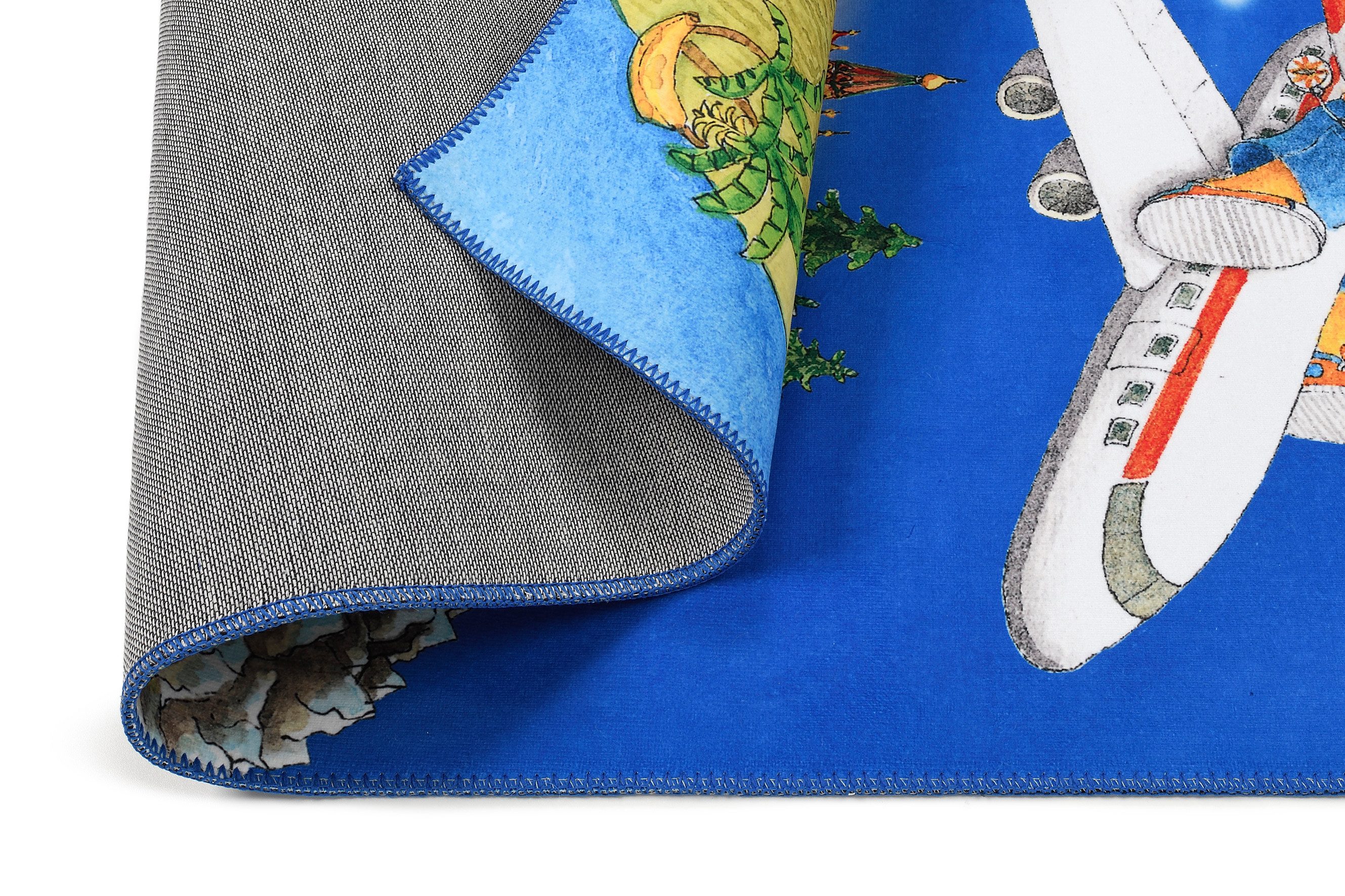 Felix Kinderteppich Felix der Hase Flugzeug blau, rechteckig