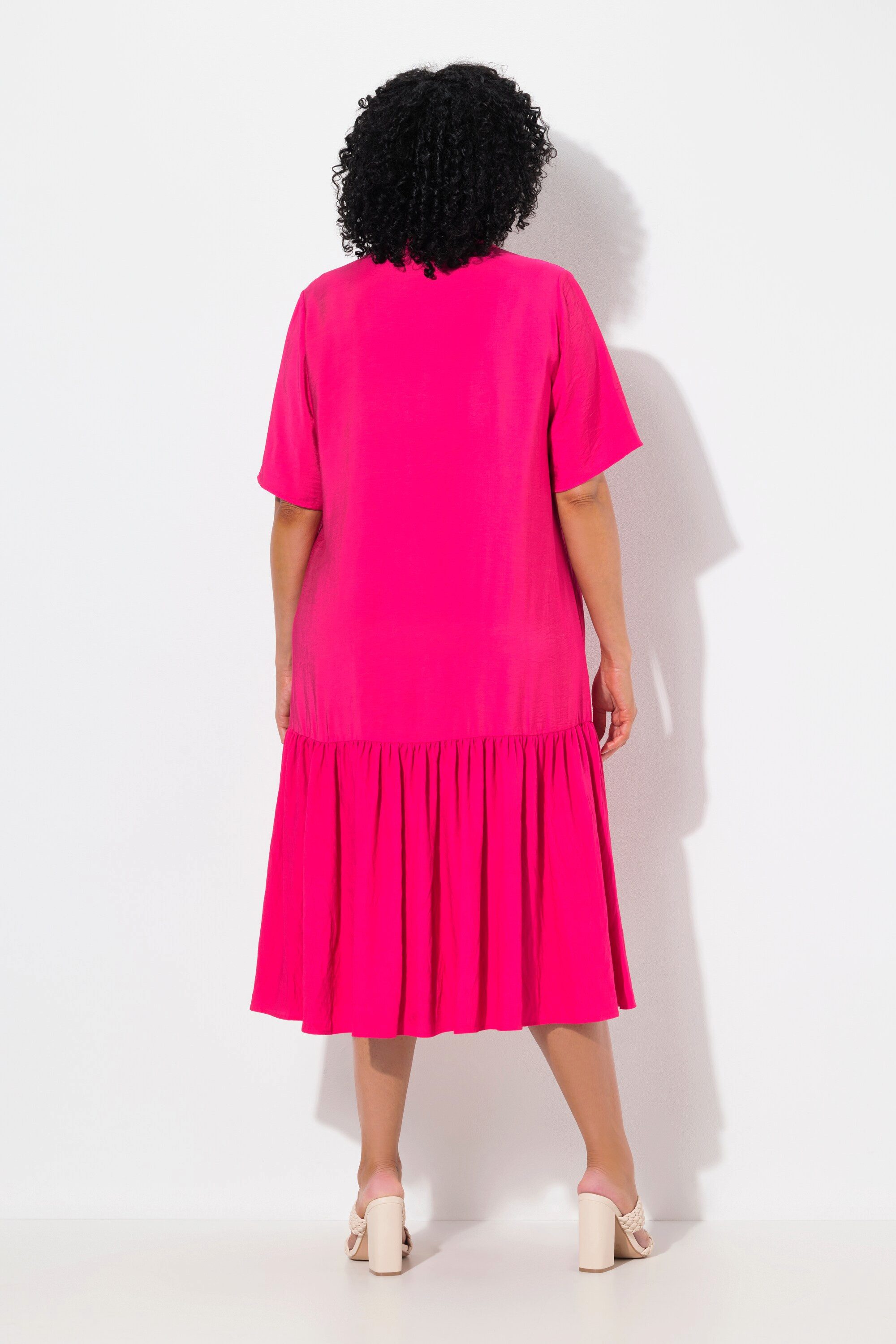Ulla Popken Midikleid Midikleid Volantsaum A-Linie V-Ausschnitt Halbarm