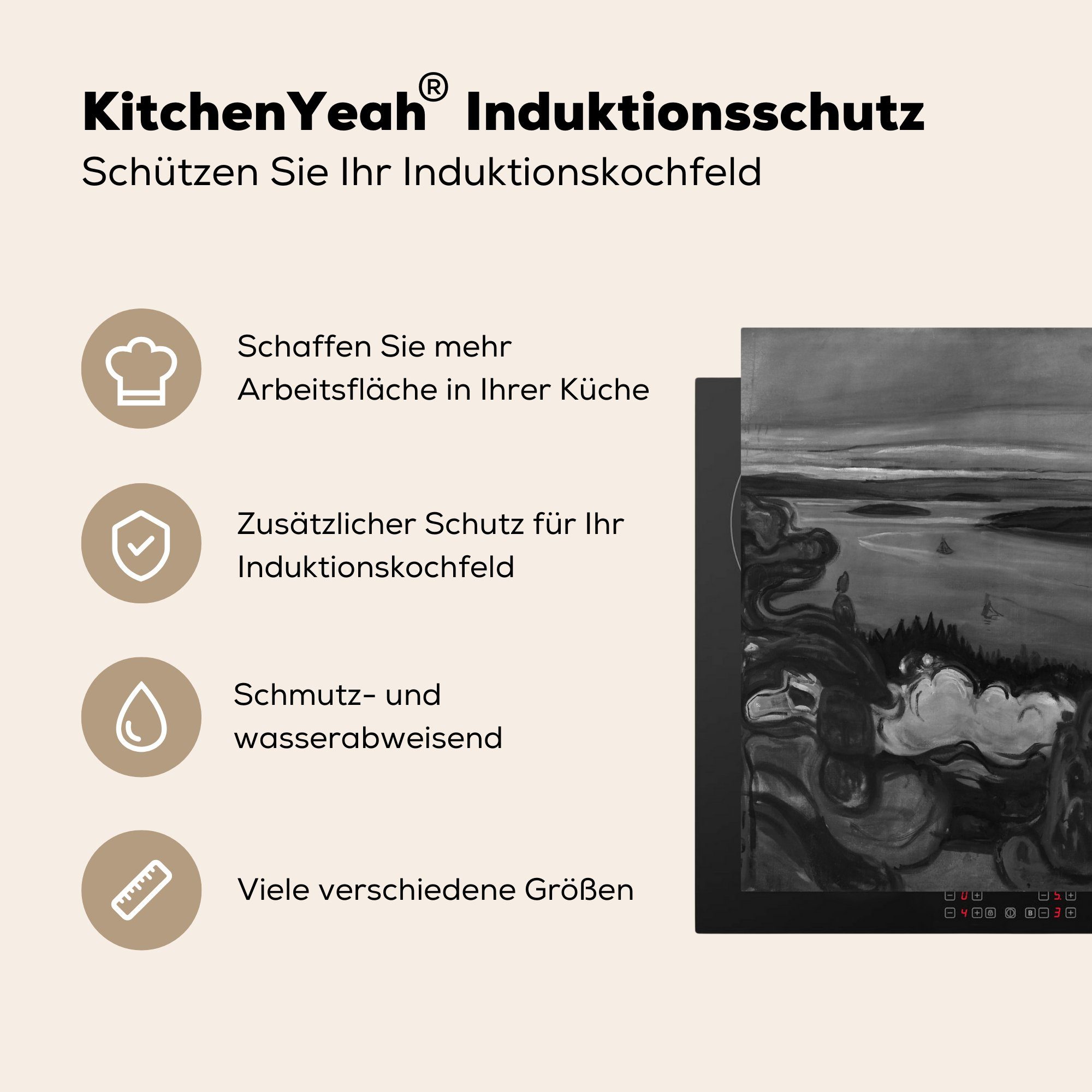 MuchoWow Herdblende-/Abdeckplatte Zugrauch - (1 Munch, Arbeitsplatte tlg), cm, Edvard Vinyl, 78x78 Ceranfeldabdeckung, küche für