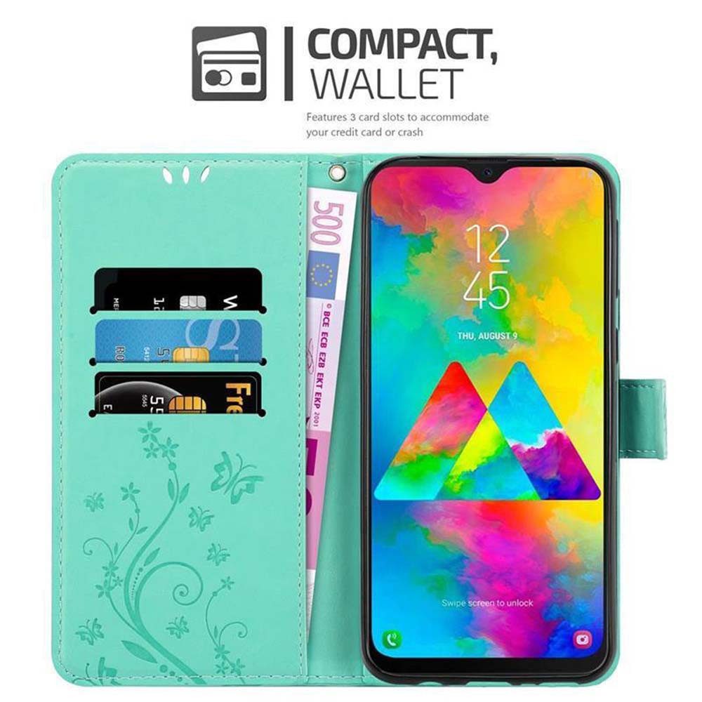 Cadorabo Handyhülle für Samsung Galaxy M20 Hülle Samsung Galaxy M20, Hülle Schutzhülle Blumen Flower mit Standfunktion Kartenfach Magnet