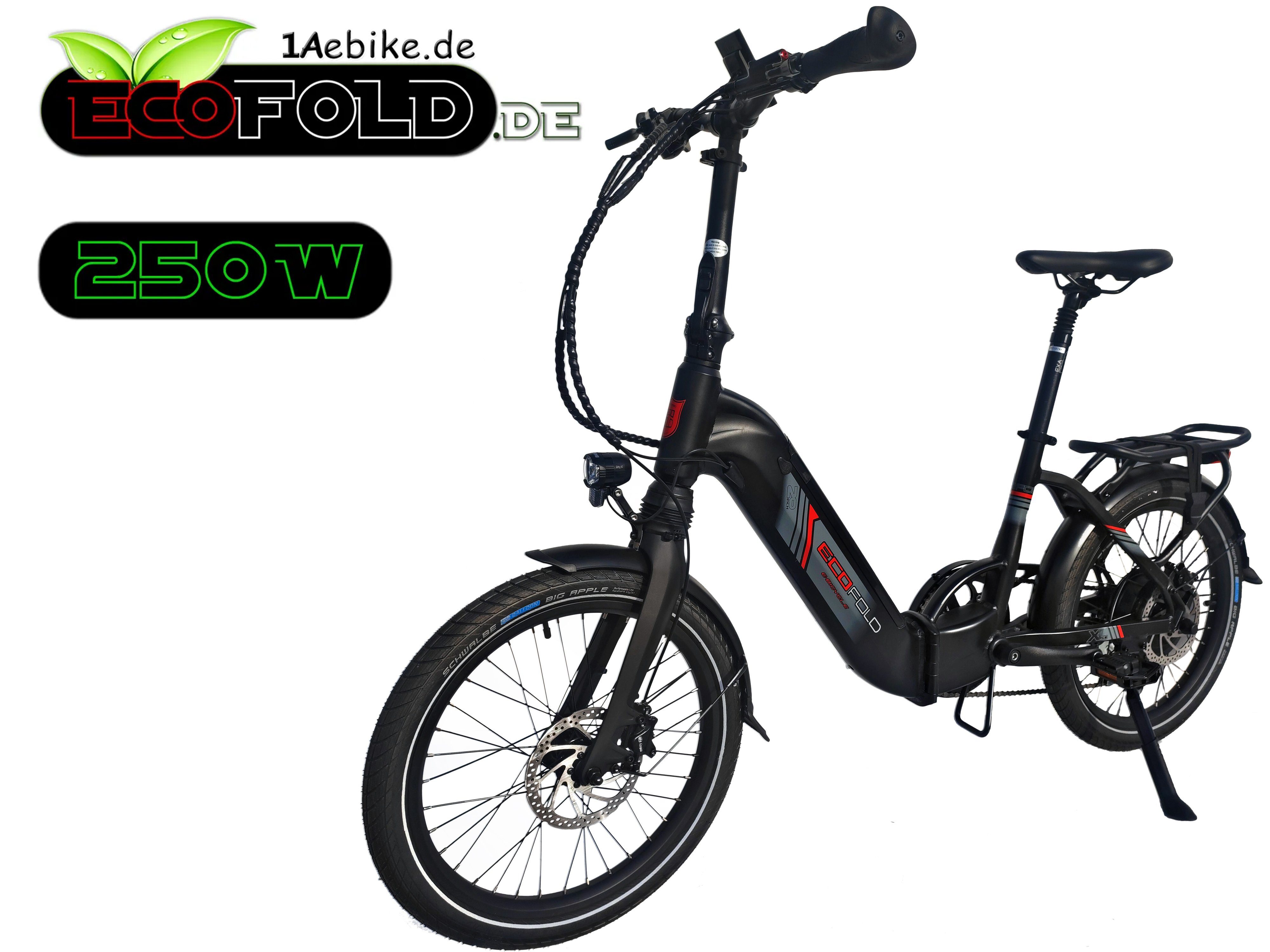 Ecofold E-Bike 20 Zoll ECOFOLD BFH400N E-Bike Bafang Heckmotor 250W weiss, 7 Gang Shimano Shimano 7-Gang Trigger Kettenschaltung Schaltwerk, Kettenschaltung, Heckmotor, 504,00 Wh Akku schwarz