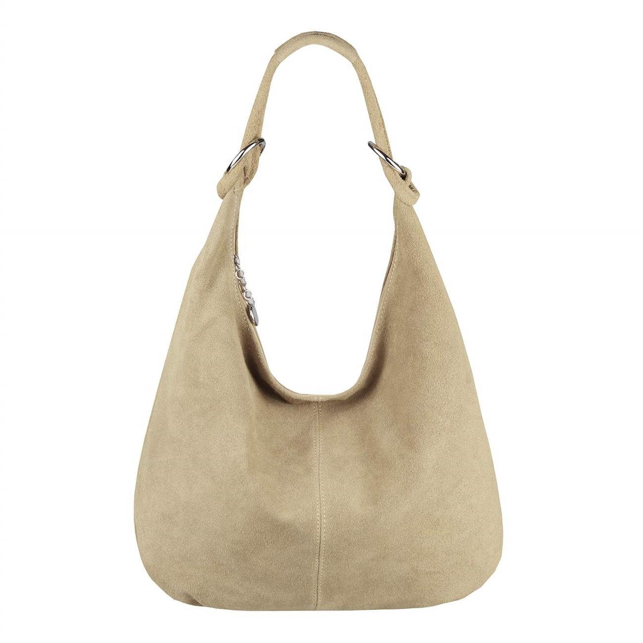 ITALYSHOP24 Schultertasche Made in Italy Damen Leder Tasche Shopper Umhängetasche Hobo Beutel Bag, Henkeltasche Veloursleder Alltagstasche, unter dem Arm tragbar, leicht