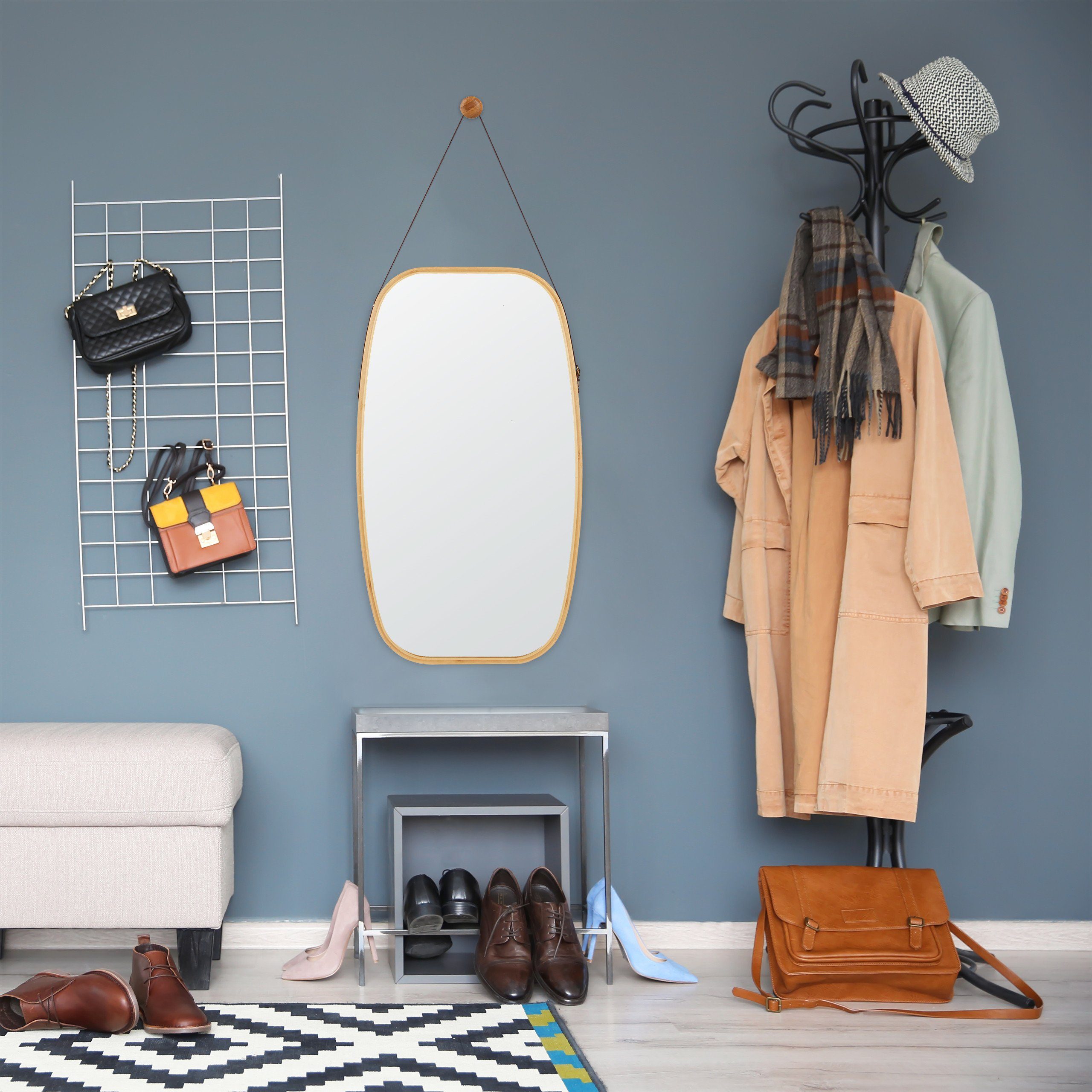 relaxdays Wandspiegel Ovaler Wandspiegel mit Riemen günstig online kaufen