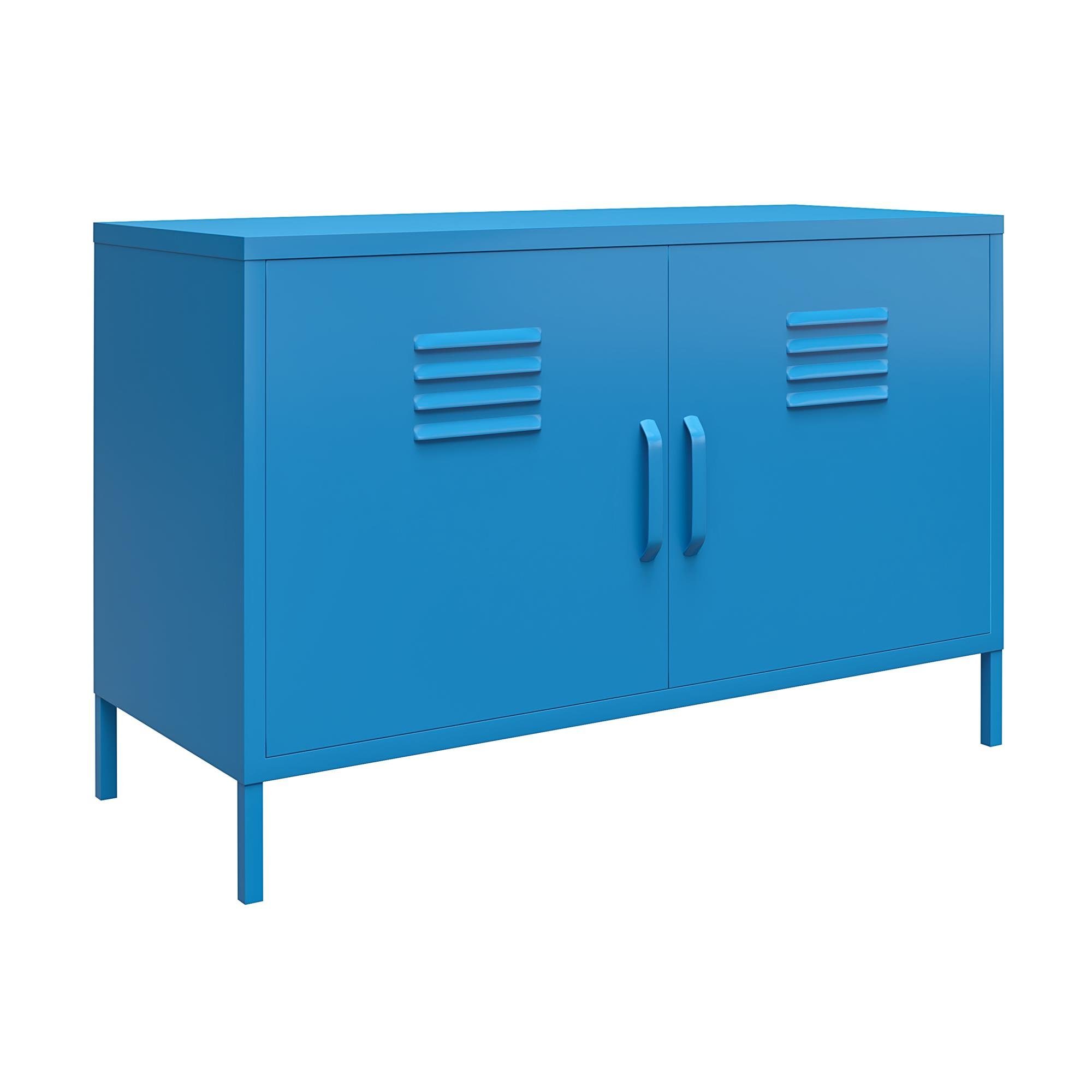 loft24 Sideboard Cache, Spint Schrank, 2 Türen, Metall, Retro Design, Breite 100 cm blau