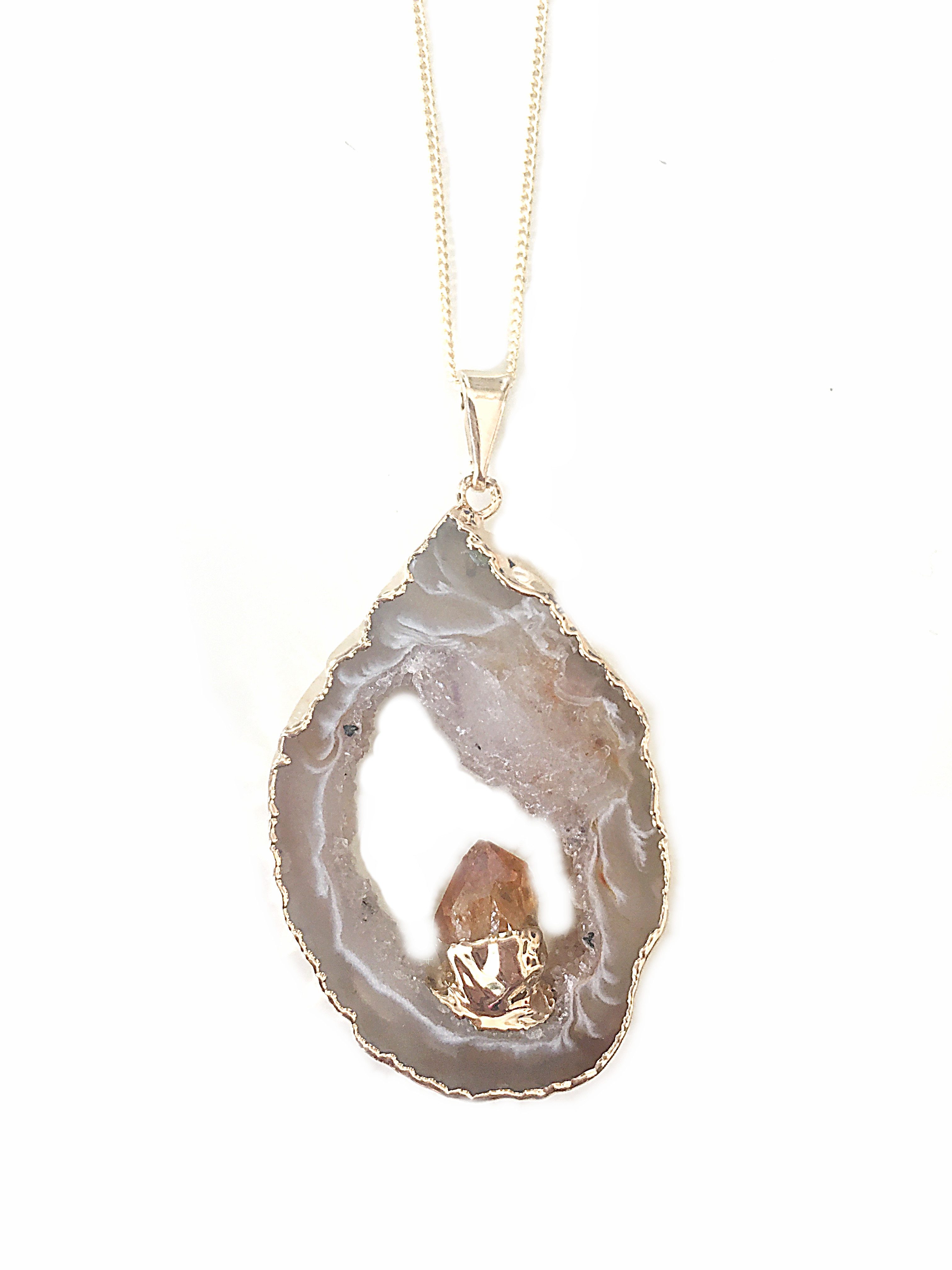 Crystal and Sage Jewelry Kette mit Anhänger Achat mit Zitrin Halskette Edel günstig online kaufen