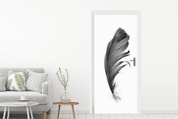 MuchoWow Türtapete Feder - Schwarz - Weiß - Natur, Matt, bedruckt, (1 St), Fototapete für Tür, Türaufkleber, 75x205 cm