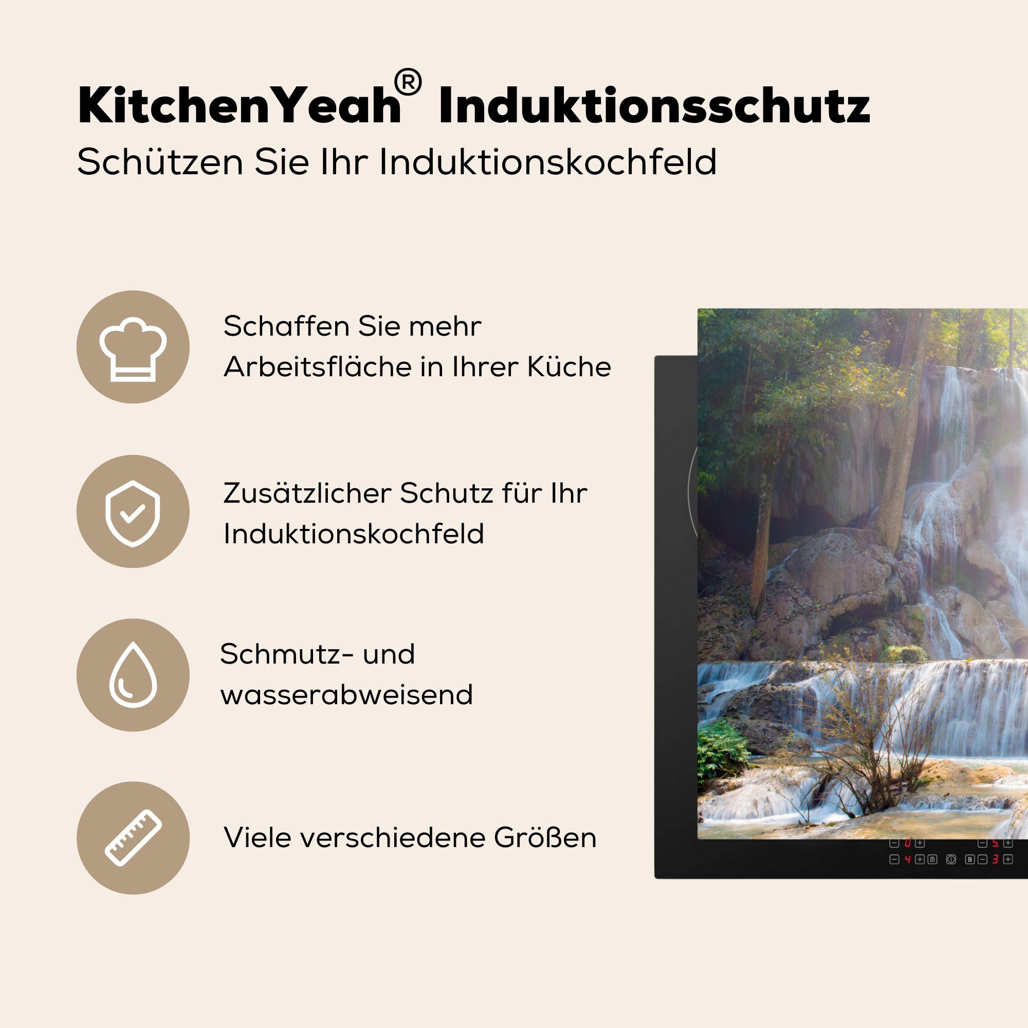 cm, die Natur, 81x52 Sonne Schutz Wasserfall Ceranfeldabdeckung tlg), küche, MuchoWow Herdblende-/Abdeckplatte (1 - Induktionskochfeld - für Vinyl,