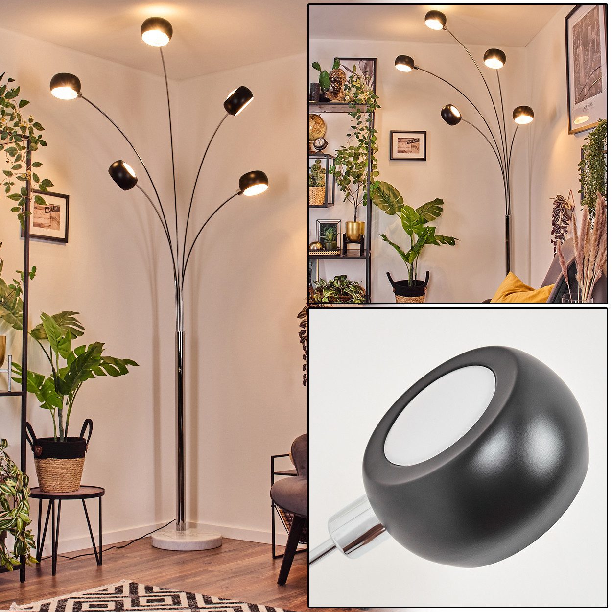 Stehlampe Stehlampe aus Metall in Weiß/Chrom/Schwarz im Retro/Vintage-Design