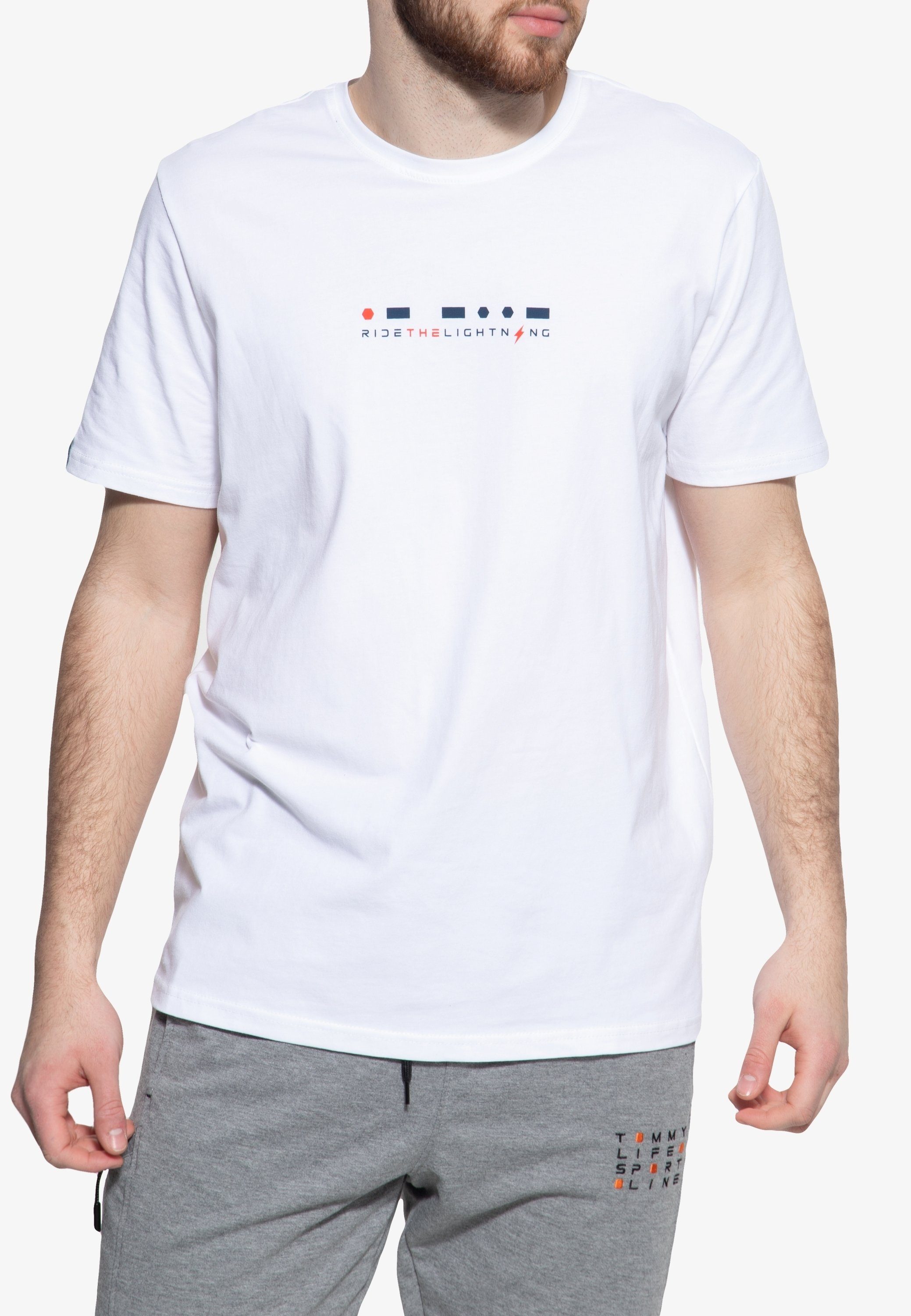 TOMMY LIFE Print-Shirt (1-tlg) mit Logoprint weiß