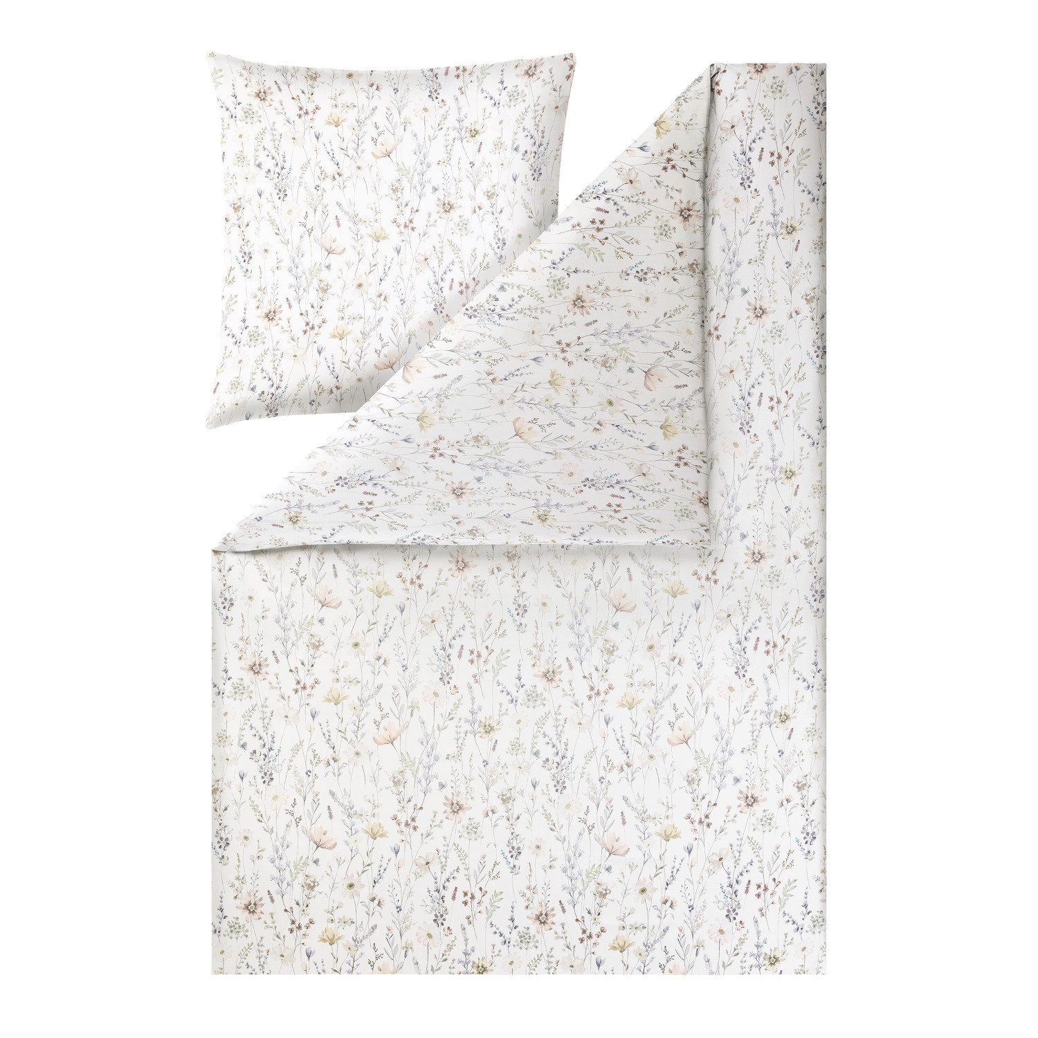Estella Bettwäsche Estella Mako Satin Bettwäsche Celeste 7961-230 natur floral 135x200, Mako Satin, 2 teilig, Feinster Premium Mako Satin