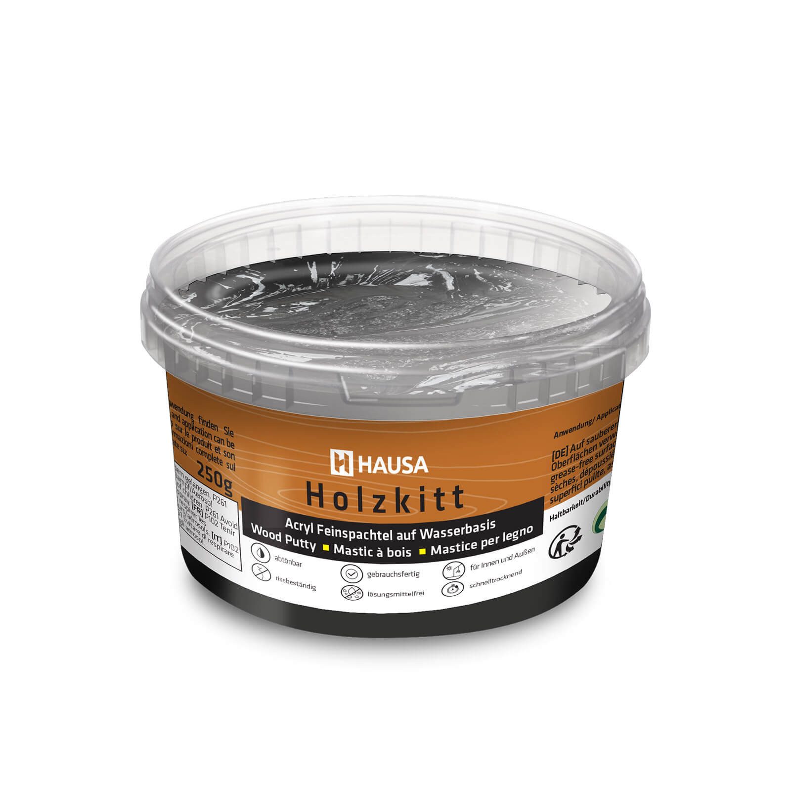 Hausa Holz-Reparaturset Holzkitt, 250g gebrauchsfertig ausgezeichnete Füllkraft rissbeständig, 1-St., Gramm Schwarz Holzspachtelmasse Kitt für Holz, Holzspachtel/Füllmasse zum Reparieren