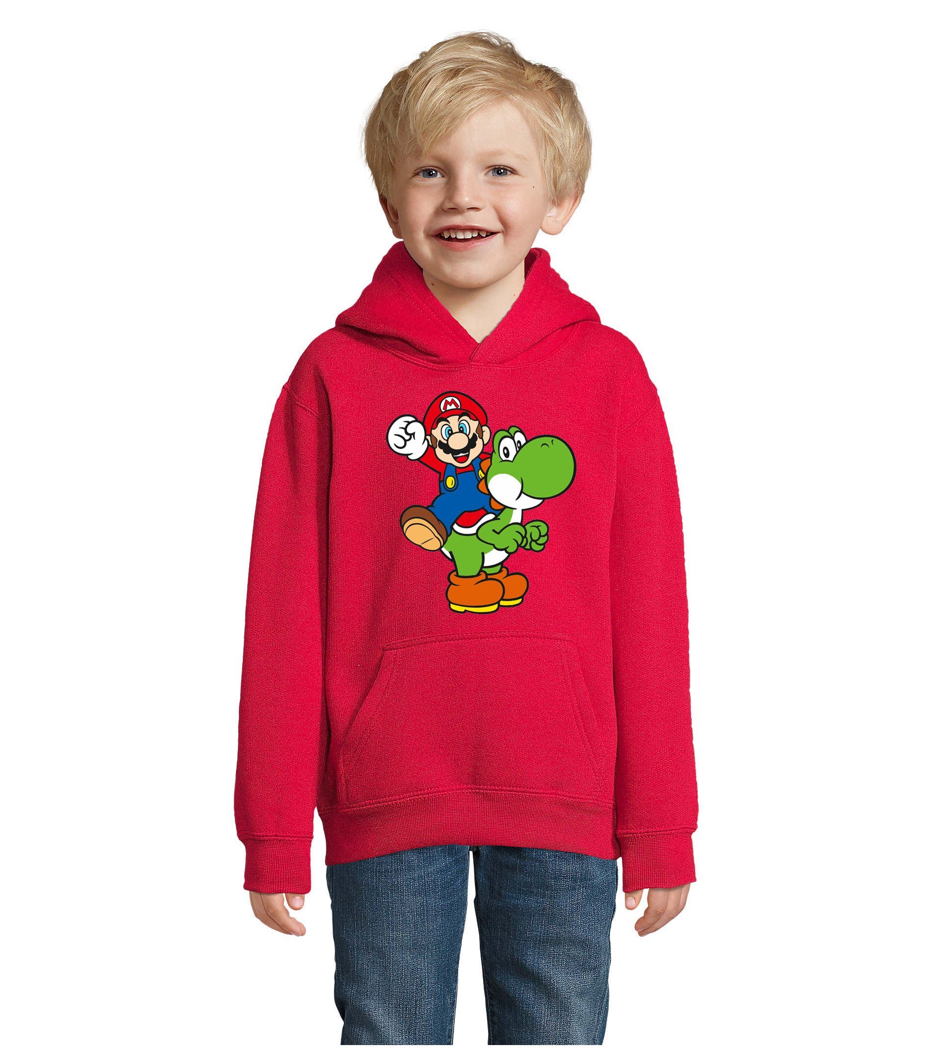 Blondie & Brownie Hoodie Kinder Yoshi & Mario Konsole Super Nintendo Luigi mit Kaputze Rot