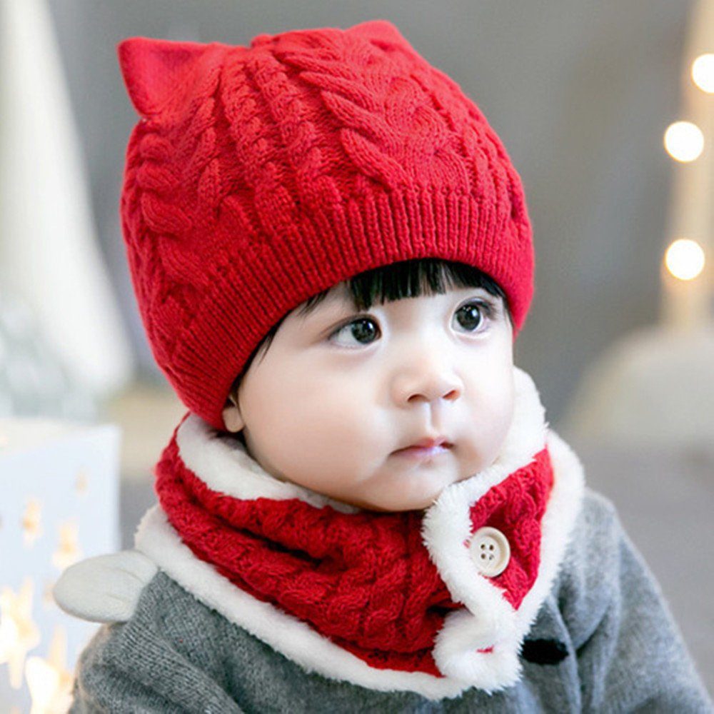 XDeer Strickmütze 2 Stück Kinder Wintermütze Mädchen Jungen Warm Strickmütze, Strickmütze baby Warme Mütze,Schlupfmütze Baby