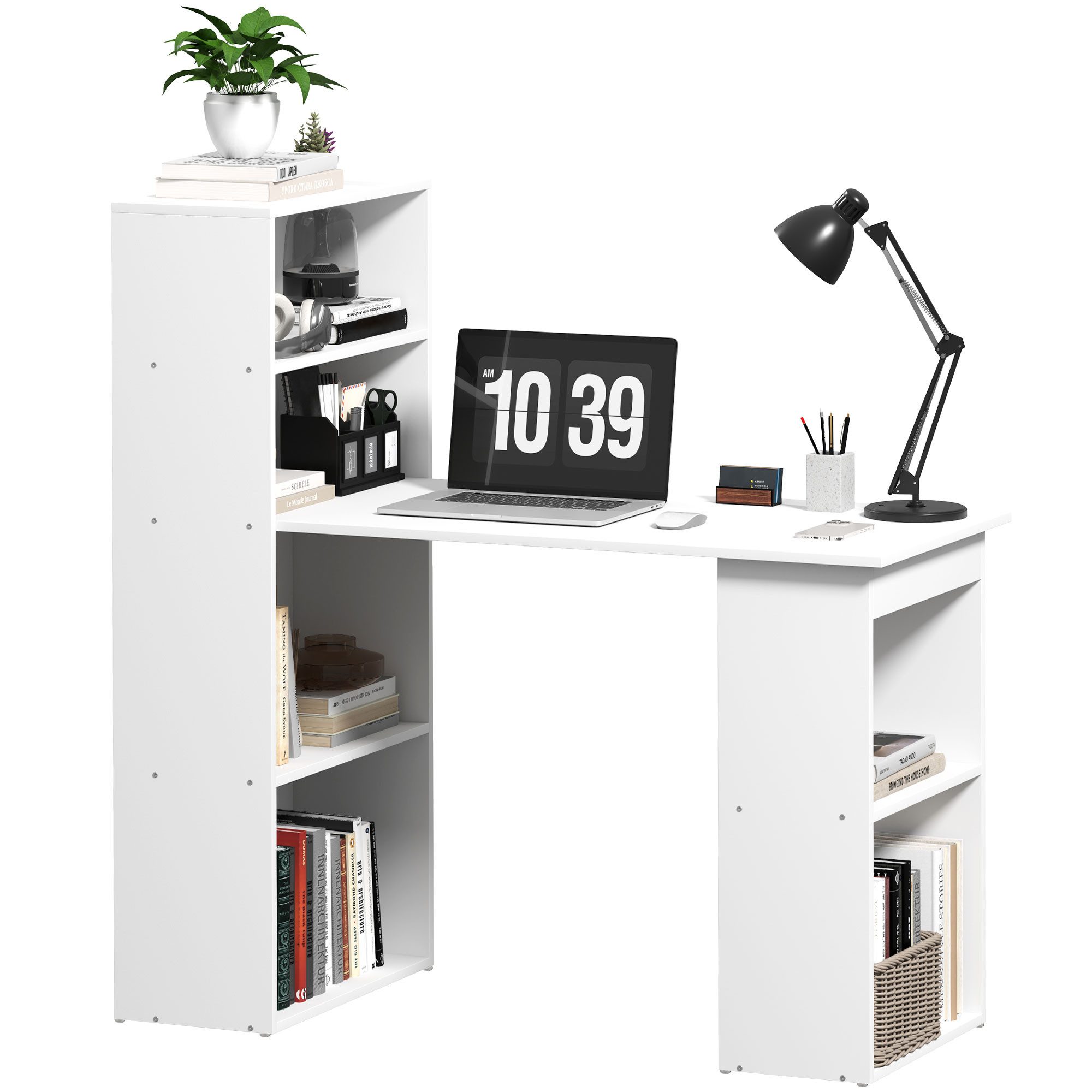 HOMCOM Schreibtisch Küchentisch mit Regal Computertisch Arbeitstisch (Laptoptisch, 1-St., Büroregal), Weiß 120 x 55 x 120 cm