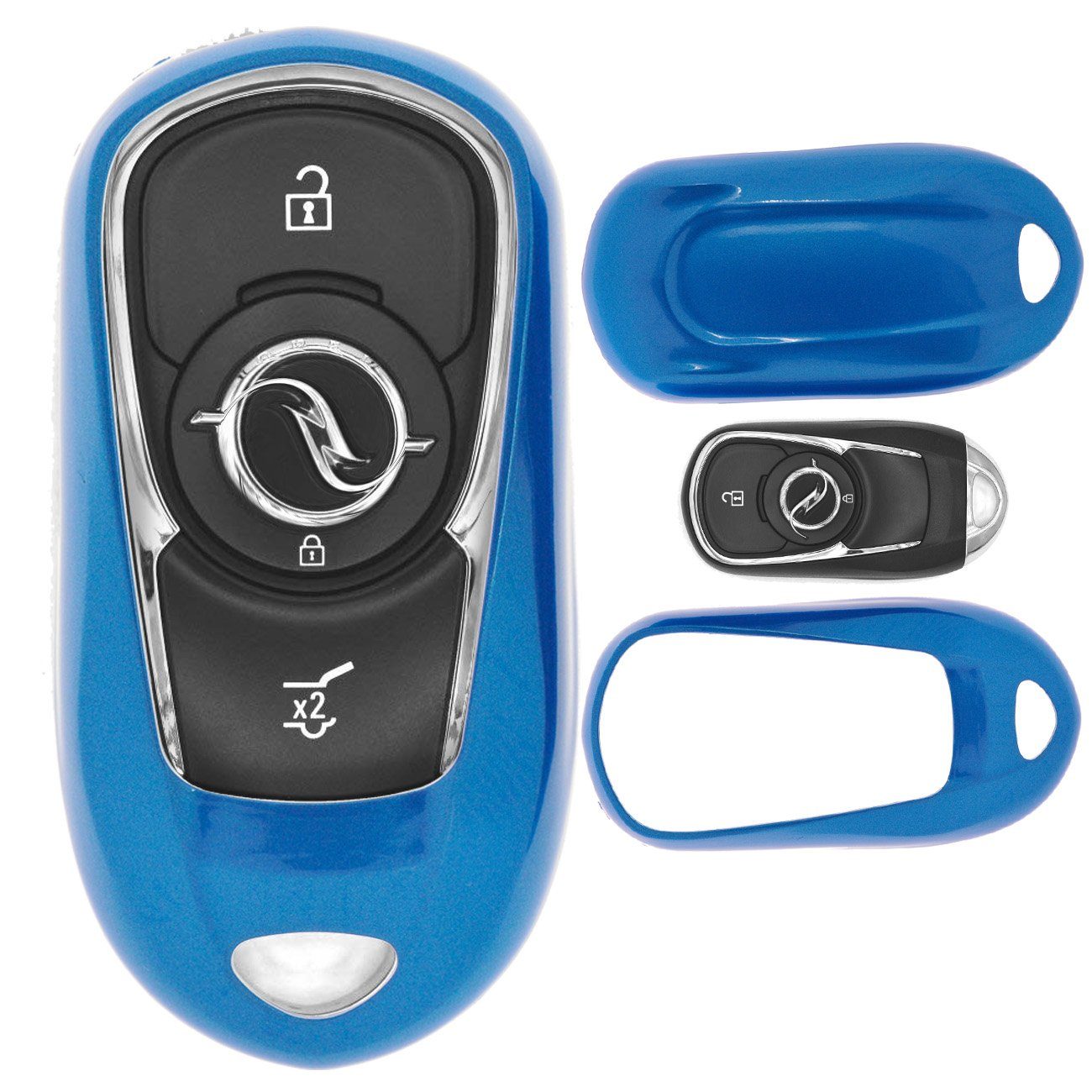 mt-key Schlüsseltasche Autoschlüssel Hardcover Schutzhülle Metallic Blue, für Opel Astra K Corsa E Zafira Insignia B KEYLESS SMARTKEY Metallic Blau