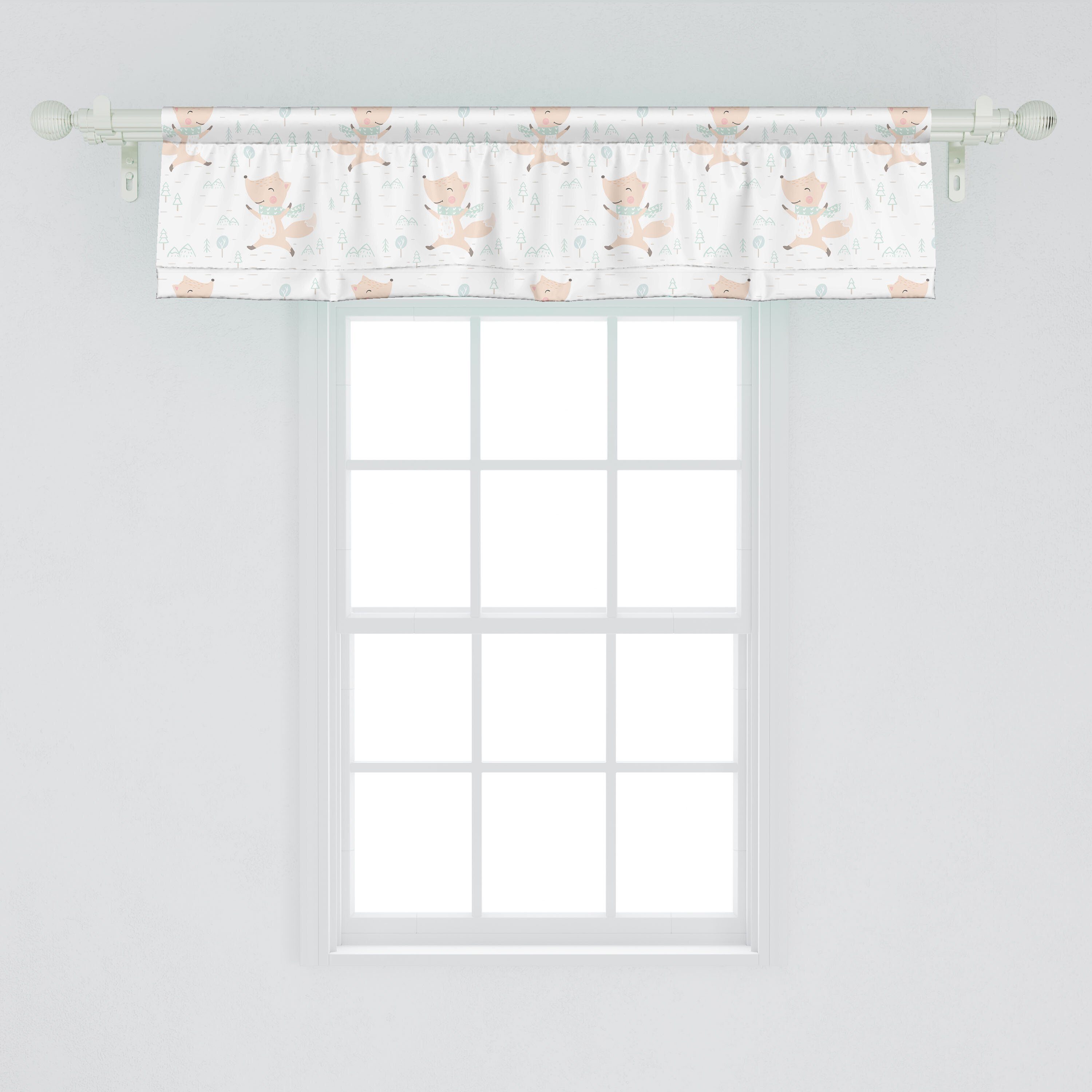 Scheibengardine Vorhang Volant für Microfaser, Abakuhaus, Weihnachten Glückliche Schlafzimmer Küche Dekor mit Füchse Schal tragender Stangentasche