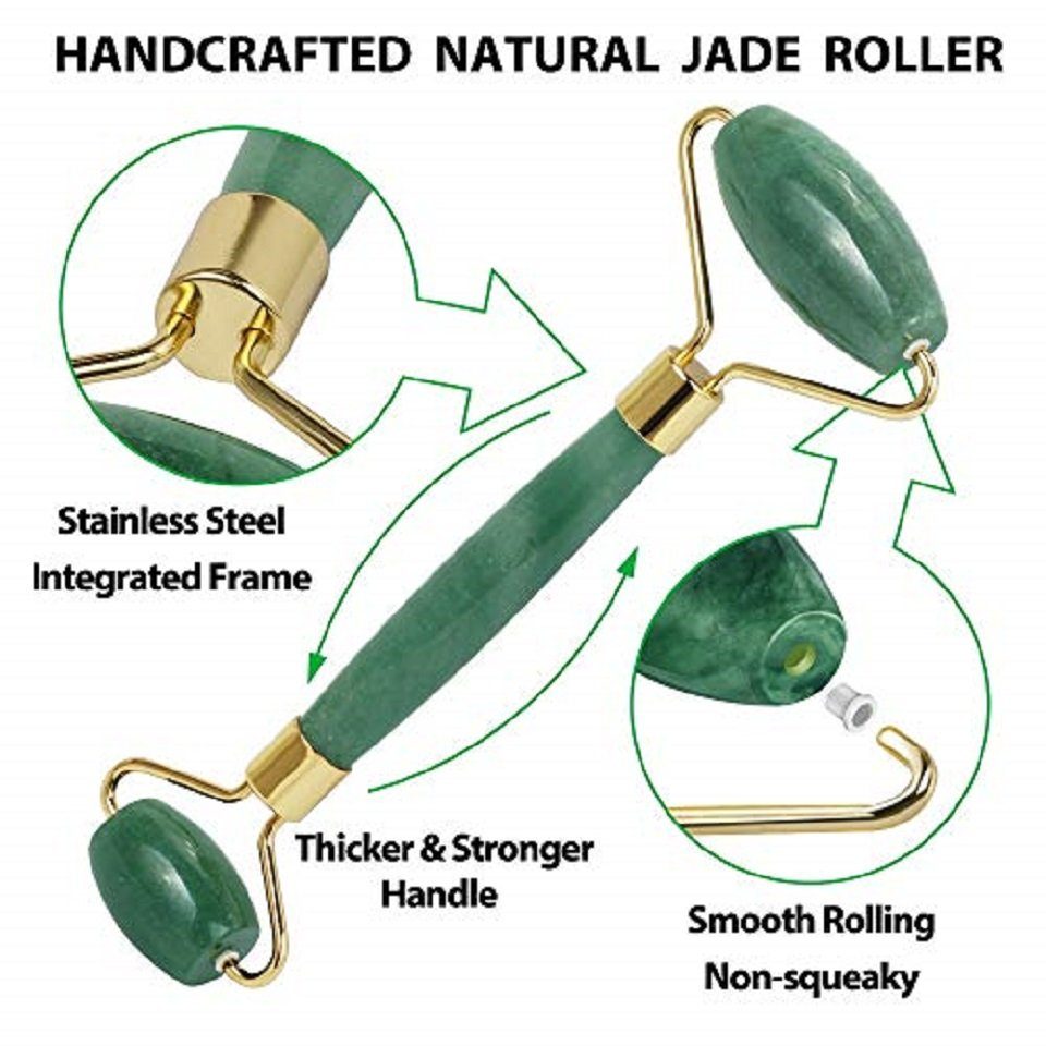 Roller Gesichtsmassagegerät Gesichtsmassage Jade Aging Massagegerät Anti Roller Gua Sha, Grün Face Daskoo Falten Set Jade Anti