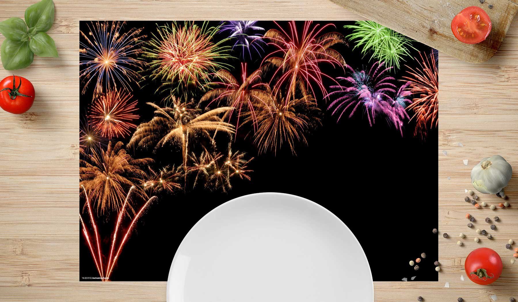 Platzset Tischsets I Platzsets - Silvester - Silvesterdeko - Feuerwerk links oben - 12 Stück aus hochwertigem Papier - 44 x 32 cm, (12-St)