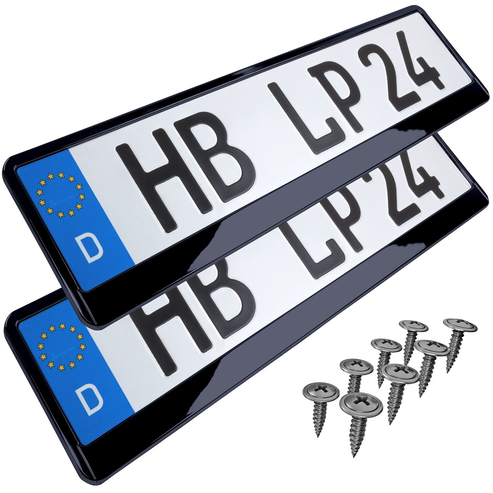 L & P Car Design Kennzeichenhalter für Auto in schwarz hochglanz Kennzeichenhalterung, (2 Stück)