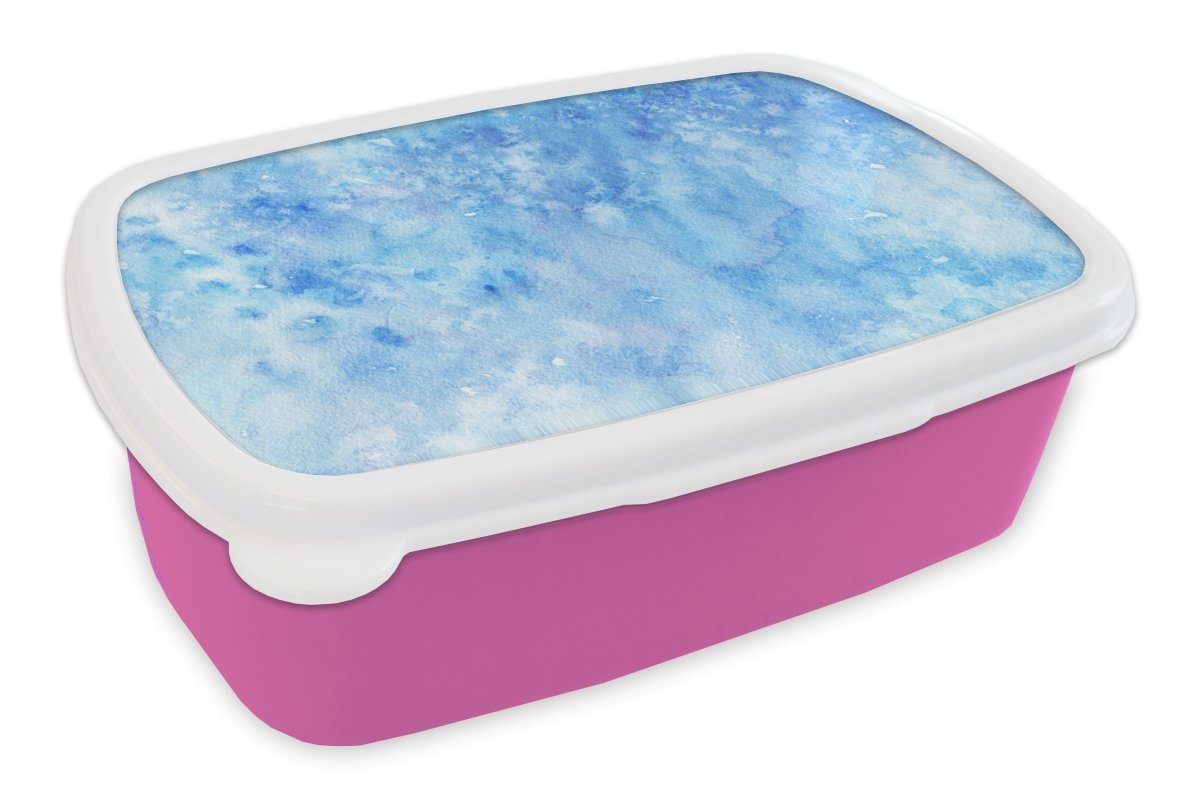 MuchoWow Lunchbox Aquarell - Weiß - Blau - Farbton, Kunststoff, (2-tlg), Brotbox für Erwachsene, Brotdose Kinder, Snackbox, Mädchen, Kunststoff rosa
