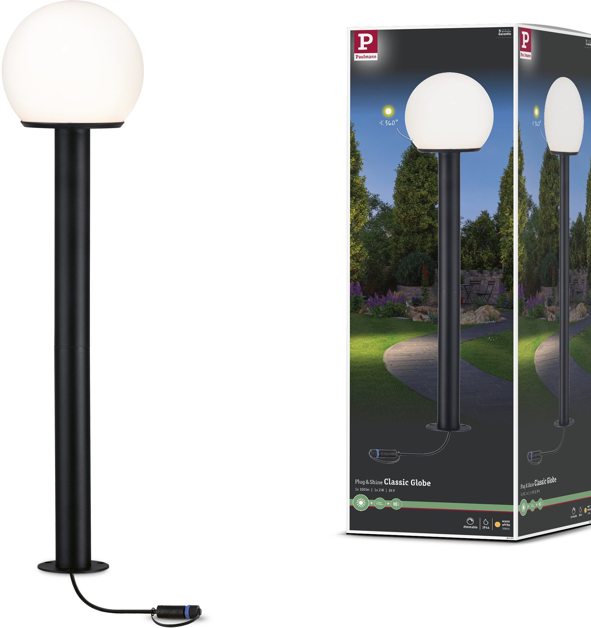 Paulmann LED Gartenleuchte Anthrazit Plug&Shine, Globe 24V Warmweiß, E14 IP44 LED E14, wechselbar