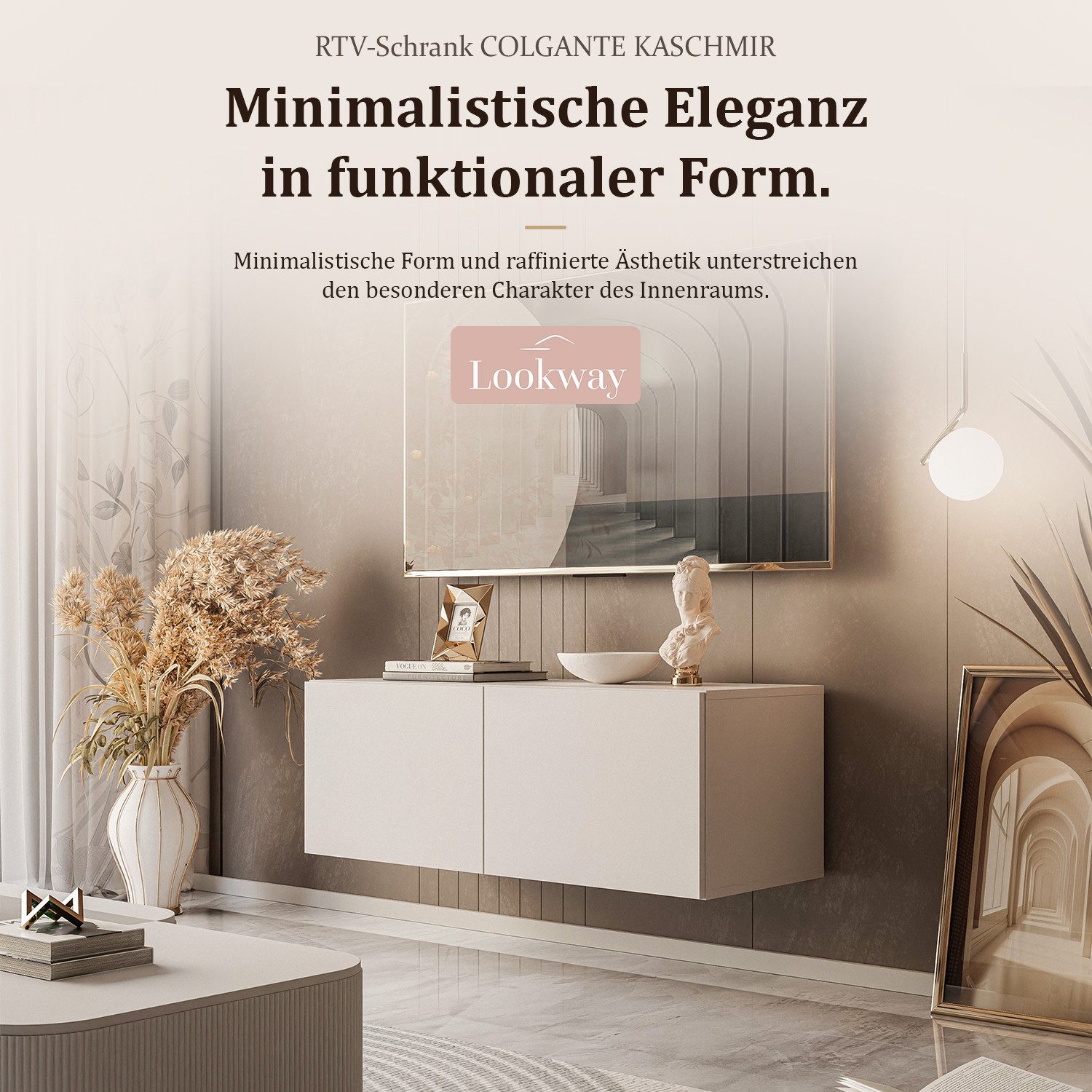 Lookway Lowboard COLGANTE KASCHMIR 100 cm Eleganter hängender TV-Schrank mit LED, 100x40x36 cm – Bild 2 von 5