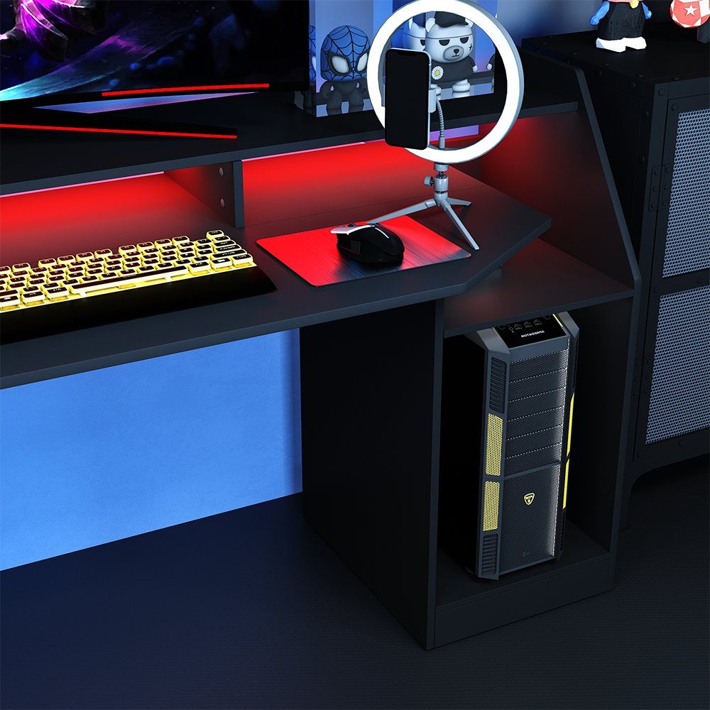 Schwarz LED Computertisch SONIC Livinity Gamingtisch mit