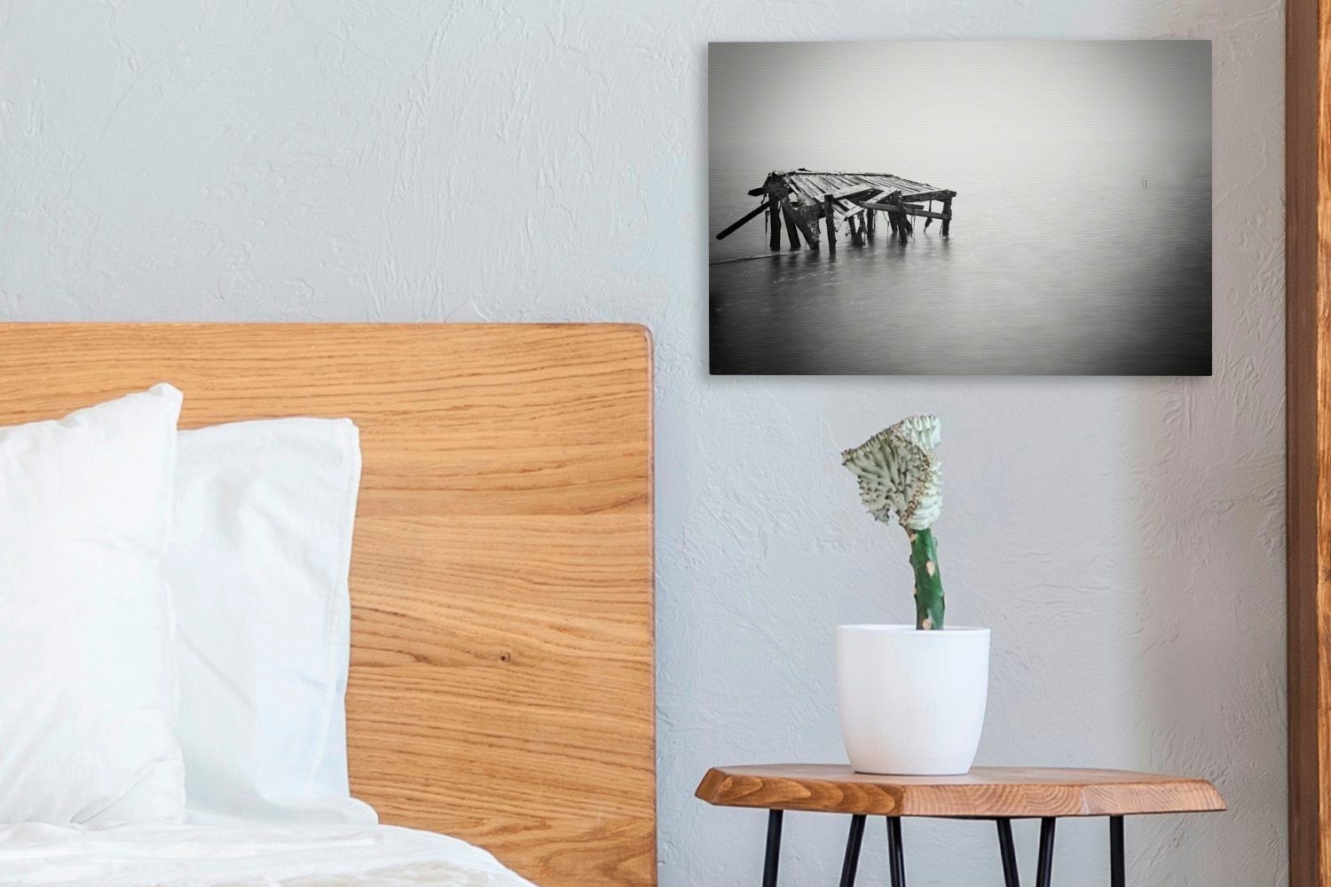 minimalistische (1 Leinwandbild St), weiß cm Schwarz Aufhängefertig, OneMillionCanvasses® Leinwandbilder, und Wanddeko, Wandbild Meereslandschaft, 30x20