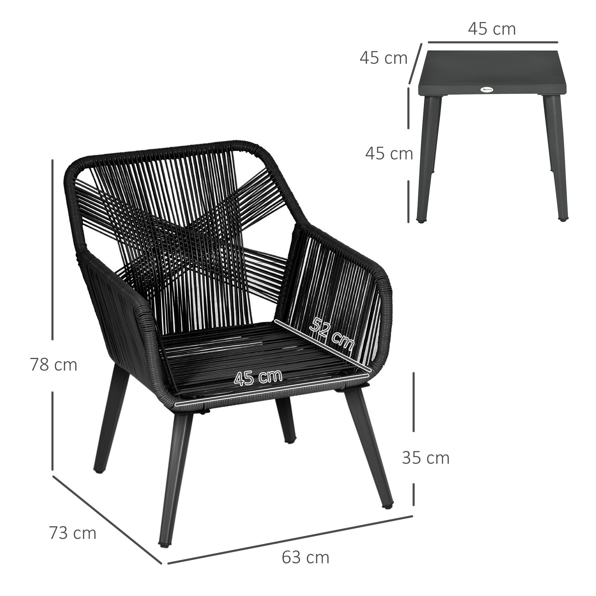 Outsunny 3-tlg., Sitzgruppe 3-teiliges Stühlen Garten-Lounge-Set, (Set, wetterbeständig, 2 Sitzgruppe), mit Tisch