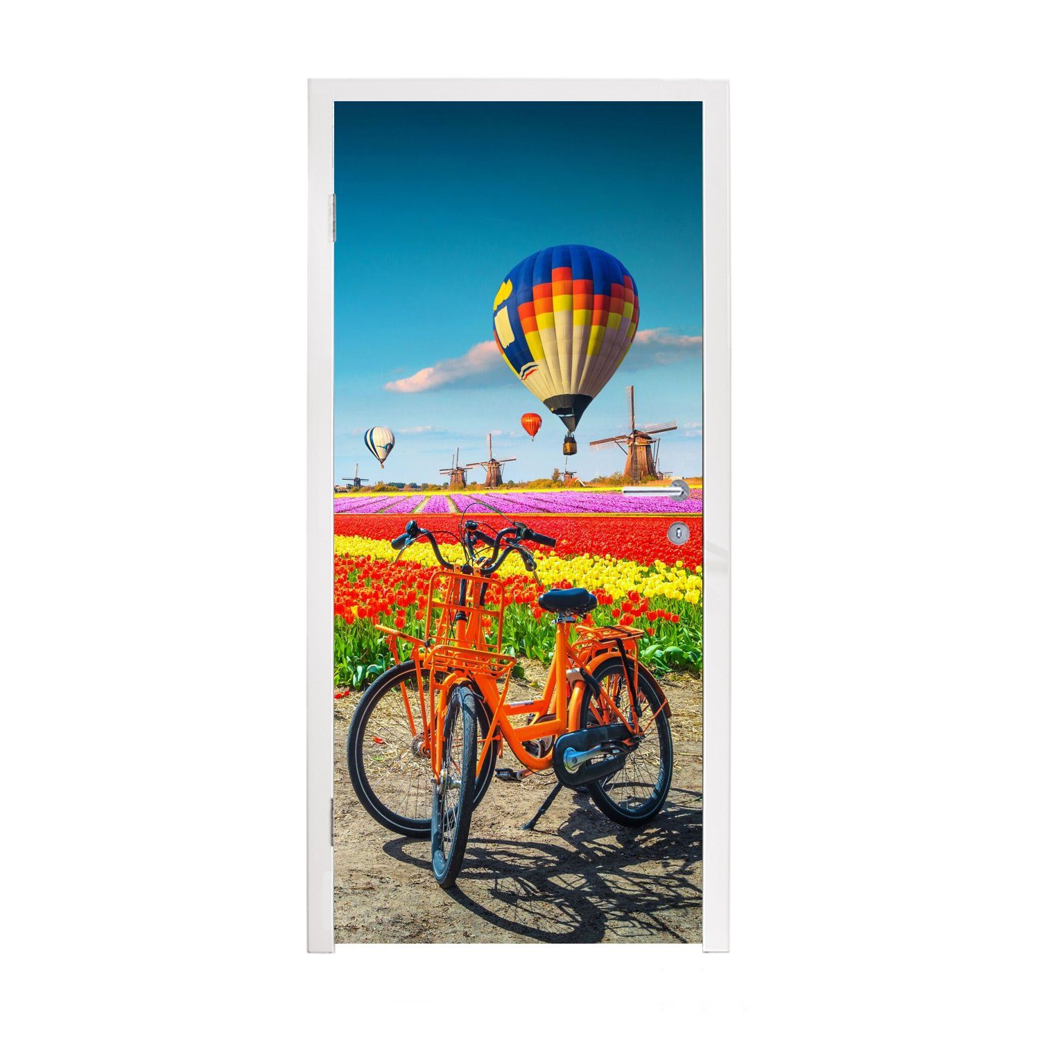 Türtapete - - Türaufkleber, Tür, MuchoWow bedruckt, (1 cm für Heißluftballon Fototapete St), Matt, Tulpen, 75x205 Orange