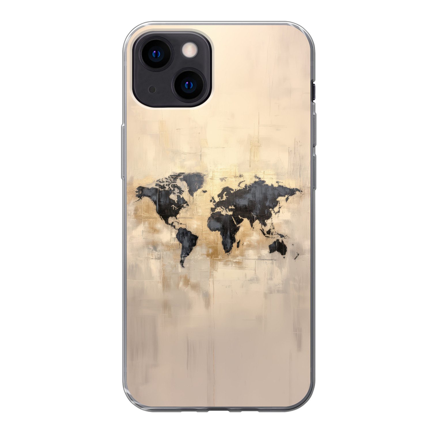 MuchoWow Handyhülle für Apple iPhone 13 Weltkarte - Gold - Schwarz - Abstrakt, Smartphone-Bumper, Print, Handy Schutzhülle Dünn