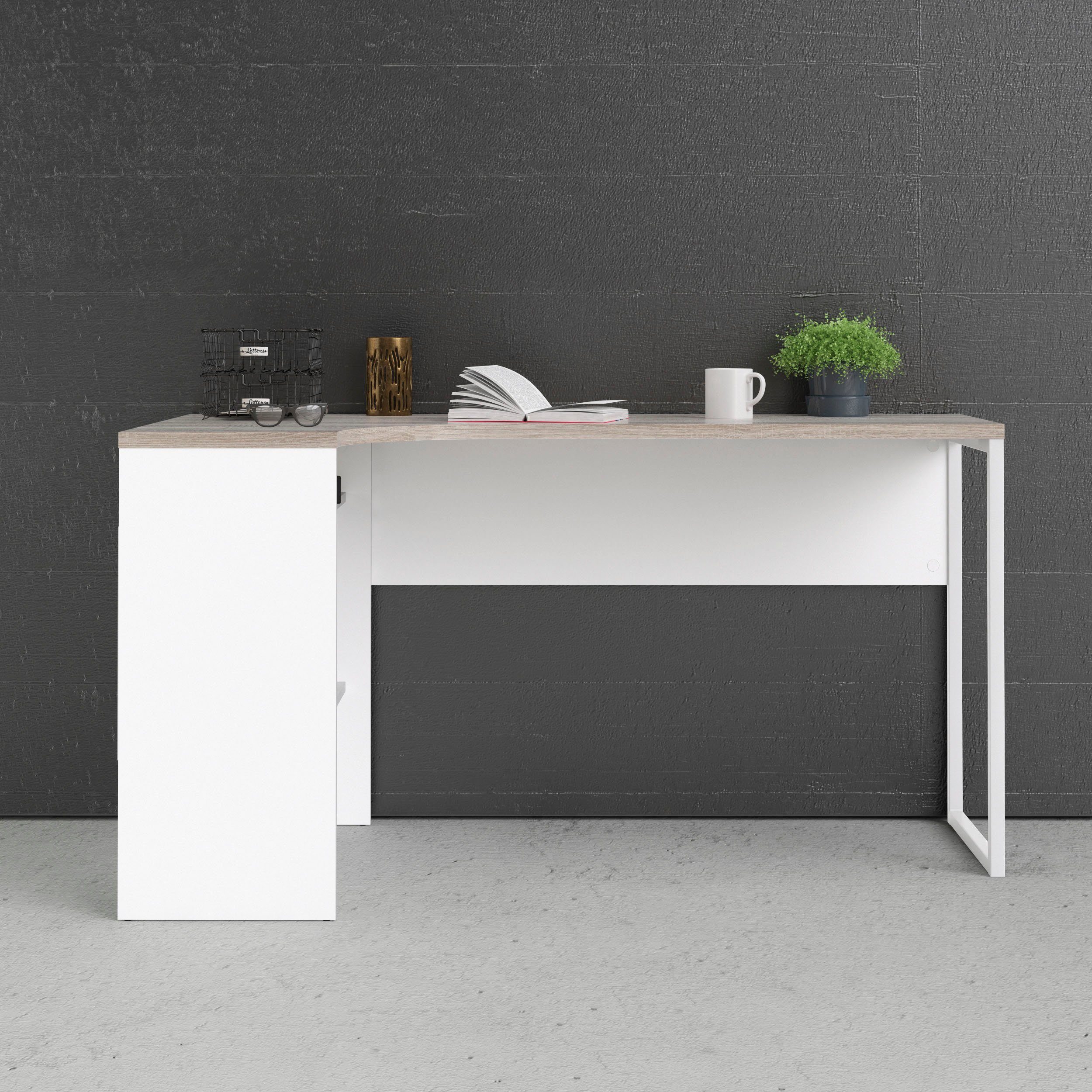 Home affaire Eckschreibtisch Plus, Schreibtisch mit vielen Stauraummöglichkeiten, Gestell aus Metall