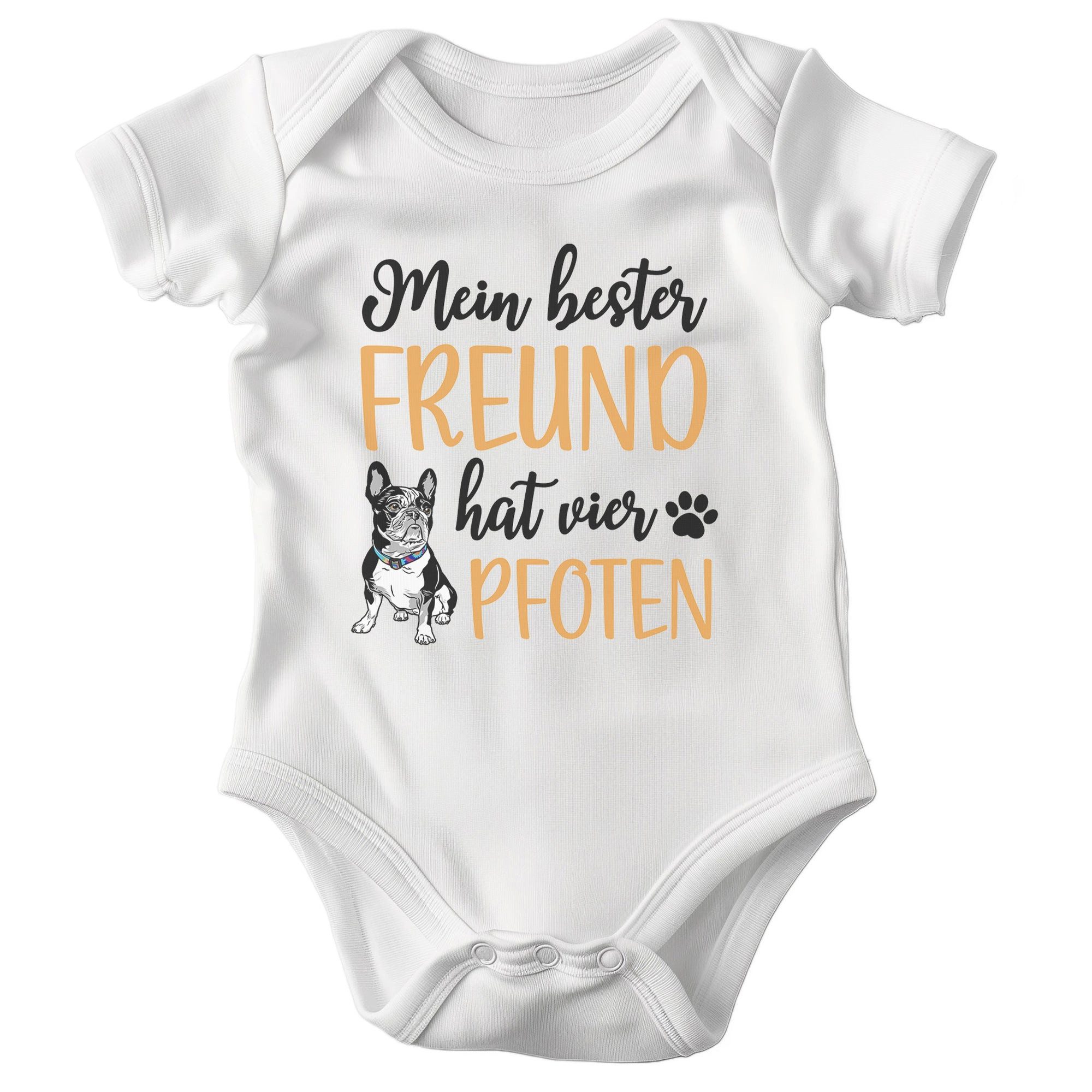 22Feels Kurzarmbody Bio Unisex Babybody Weiß Frenchie Bester Freund Geschenk Taufe BIO-Baumwolle - In Deutschland Bedruckt - Niedlicher Print