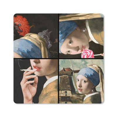 MuchoWow Gaming Mauspad Das Mädchen mit dem Perlenohrring - Vermeer - Collage (1-St), Gaming, Rutschfester Unterseite, Mausunterlage, 80x80 cm, XXL, Großes